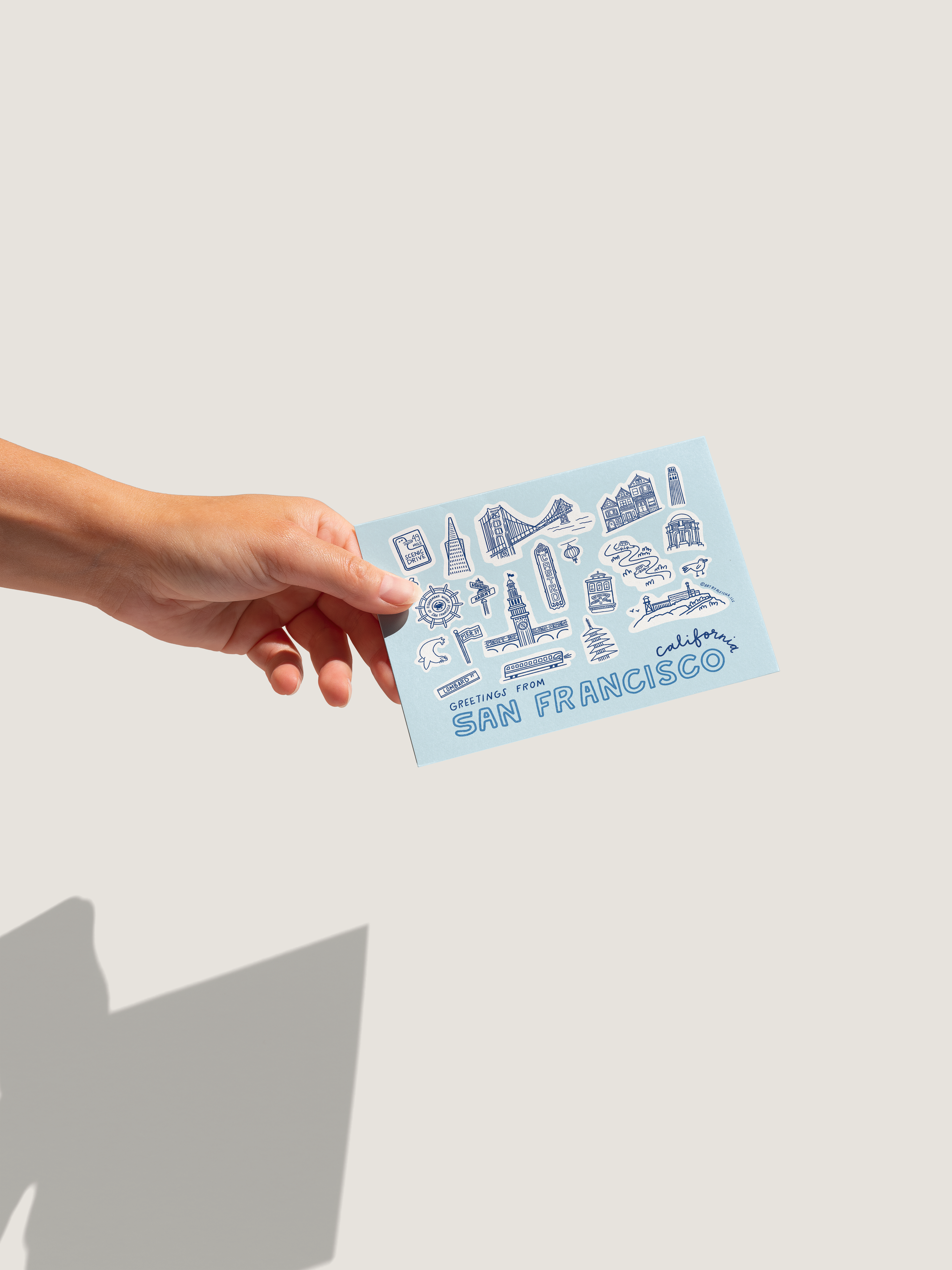 San Francisco City Icons Postcard, Light Blue