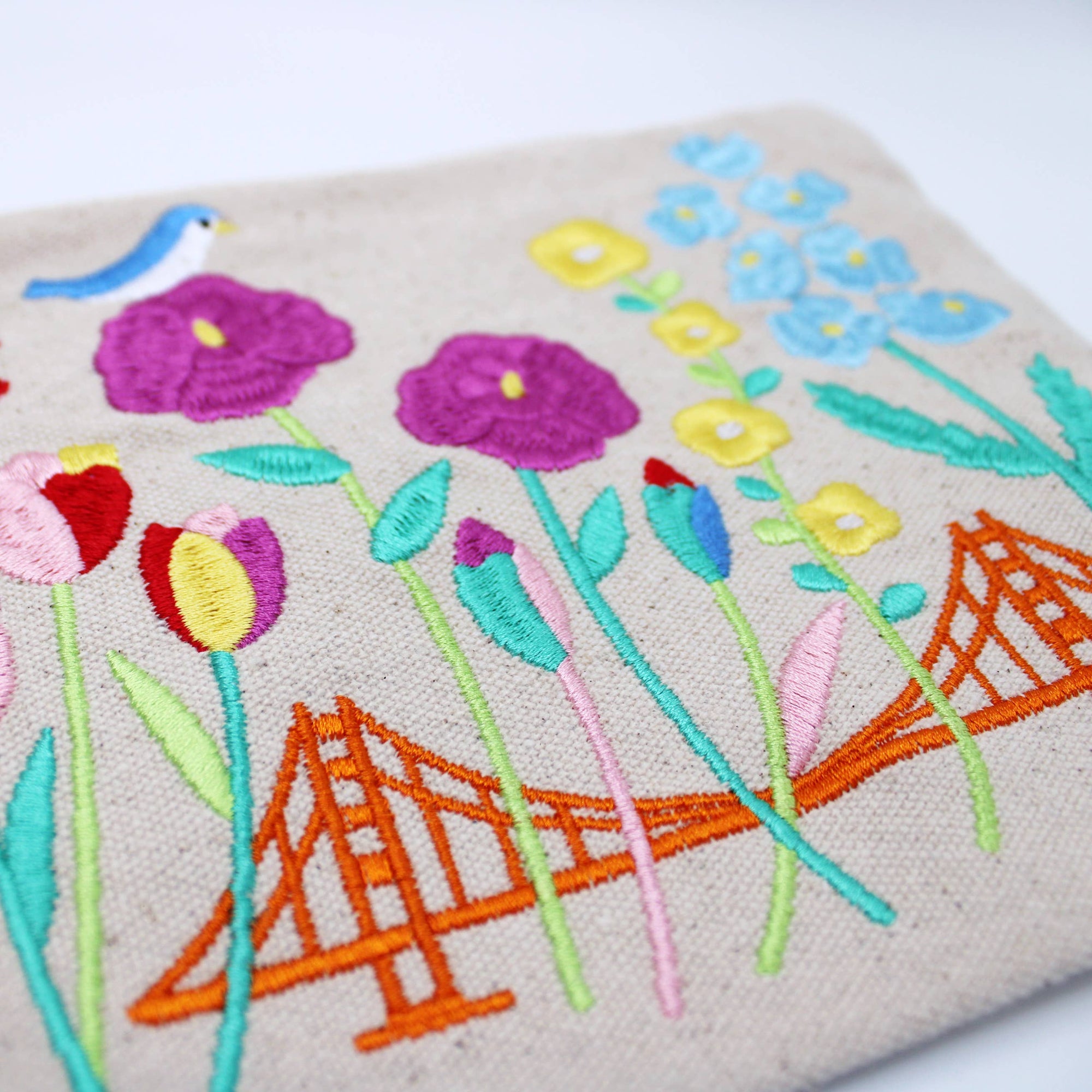 SF Flowers Embroidered Pouch