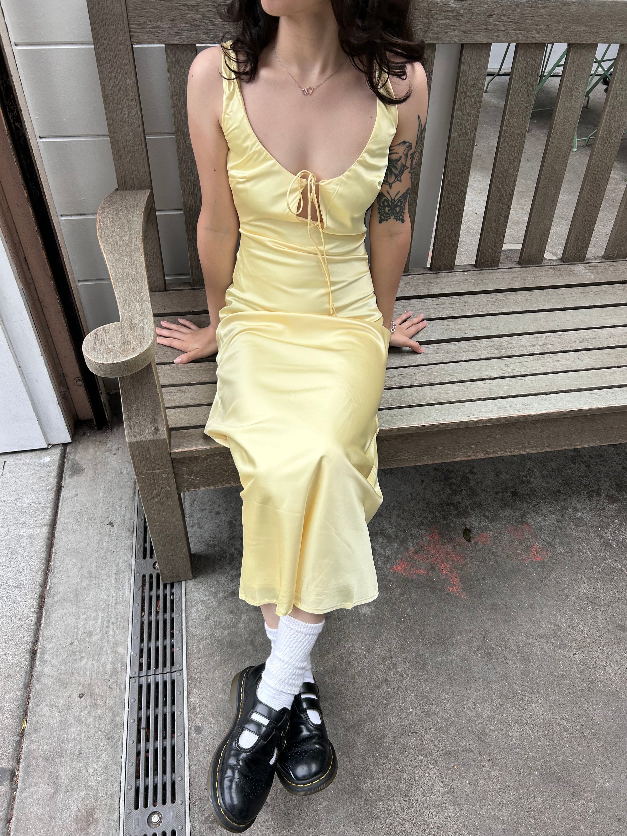 Satin Keyhole Maxi Dress, Butter Yellow