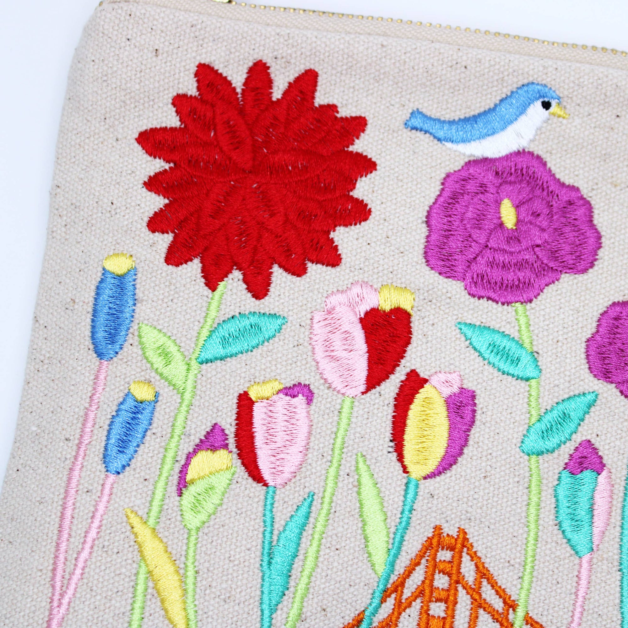 SF Flowers Embroidered Pouch