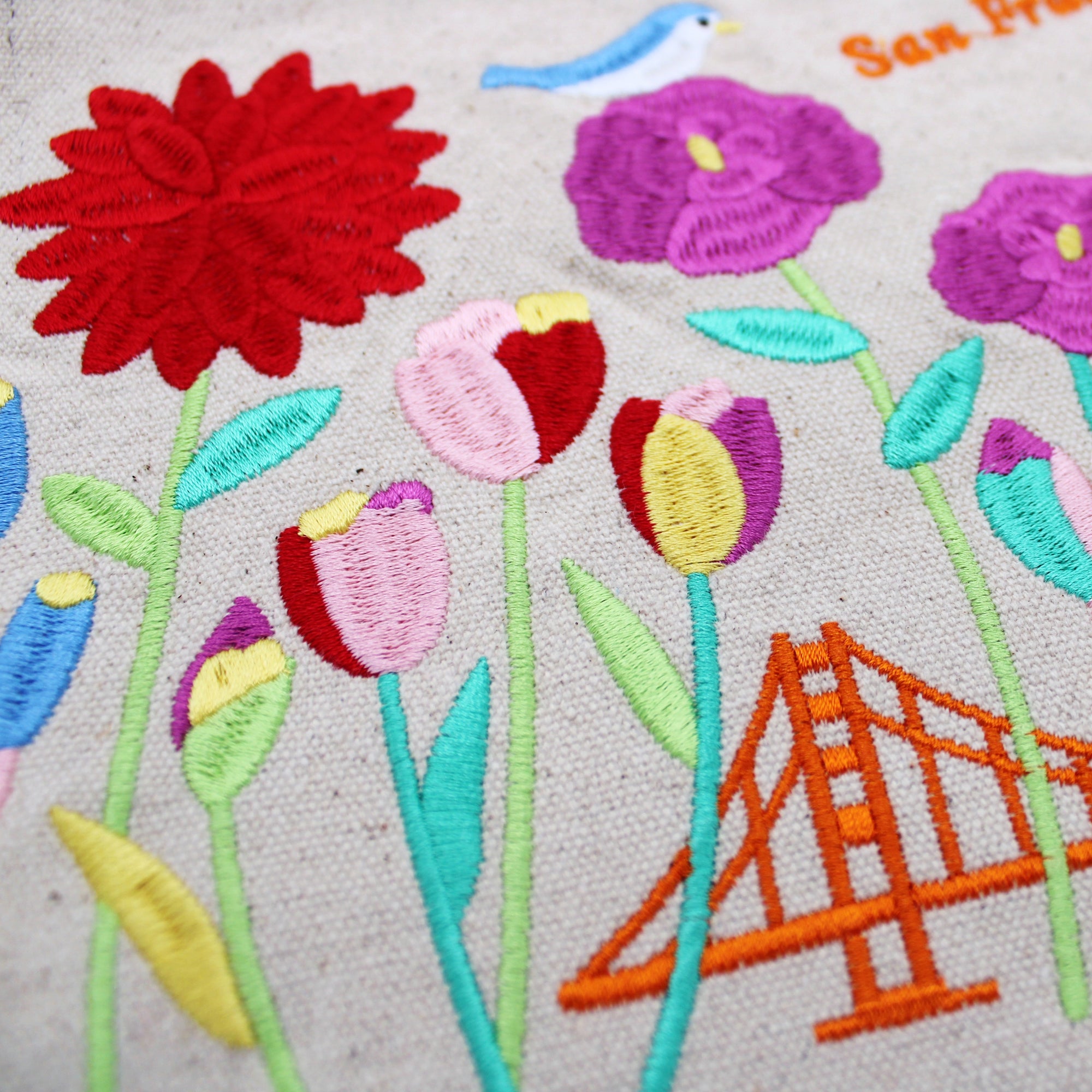 SF Flowers Embroidered Lunch Bag