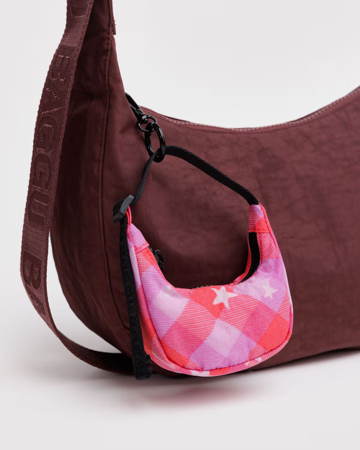 Crescent Bag Charm, Pink Star Plaid