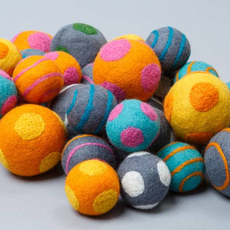 Striped Wool Balls, Orange/Pink