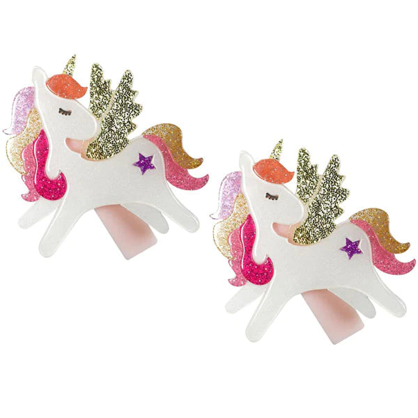 Unicorn Alligator Clips, Coral Glitter