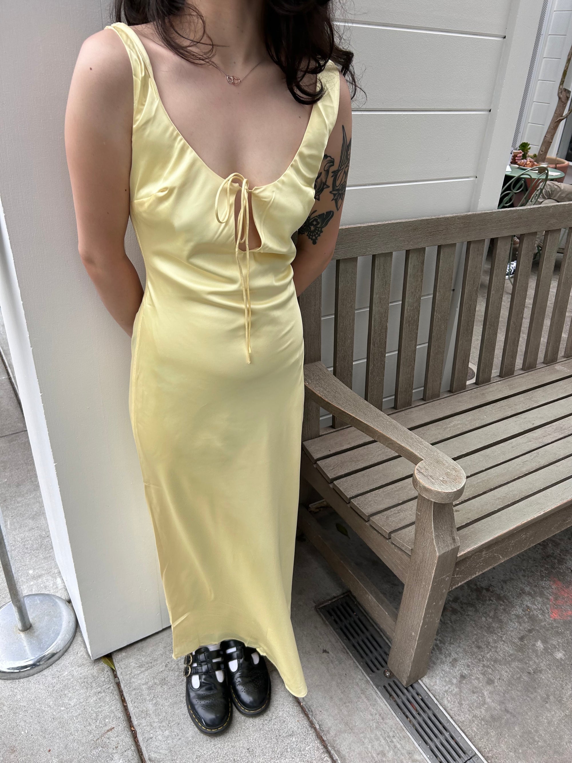Satin Keyhole Maxi Dress, Butter Yellow