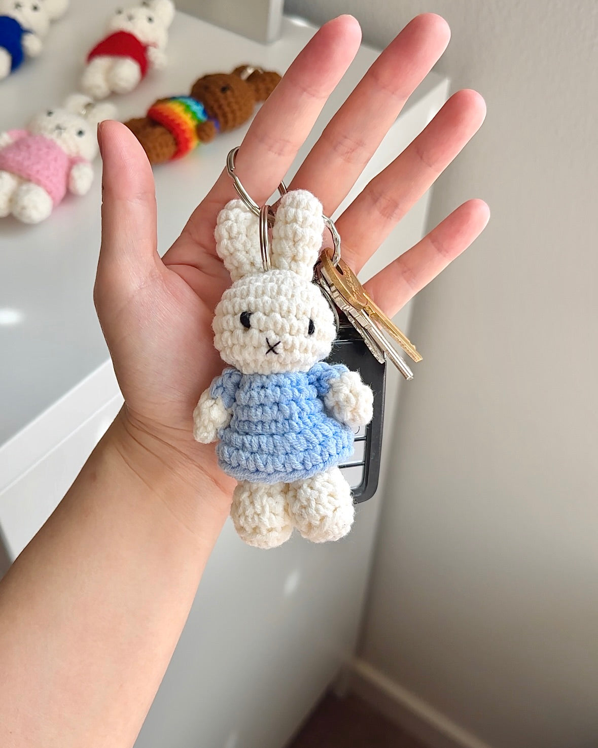 Miffy Knit Keychain, Pastel Blue