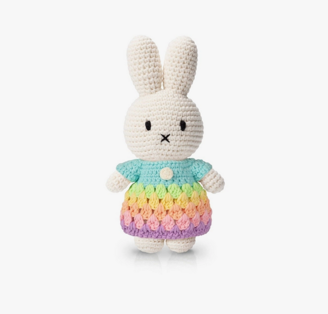 Miffy Knit Doll, Rainbow/Pastel Blue