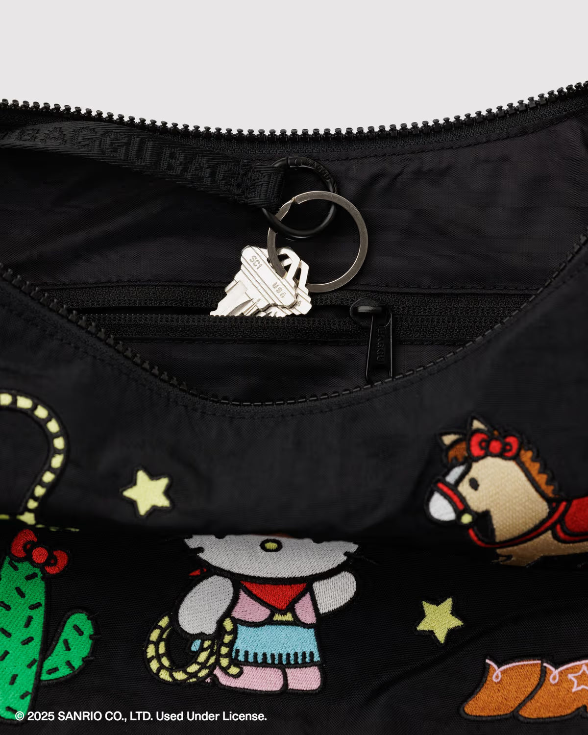 Medium Nylon Crescent Bag, Embroidered Hello Kitty Western