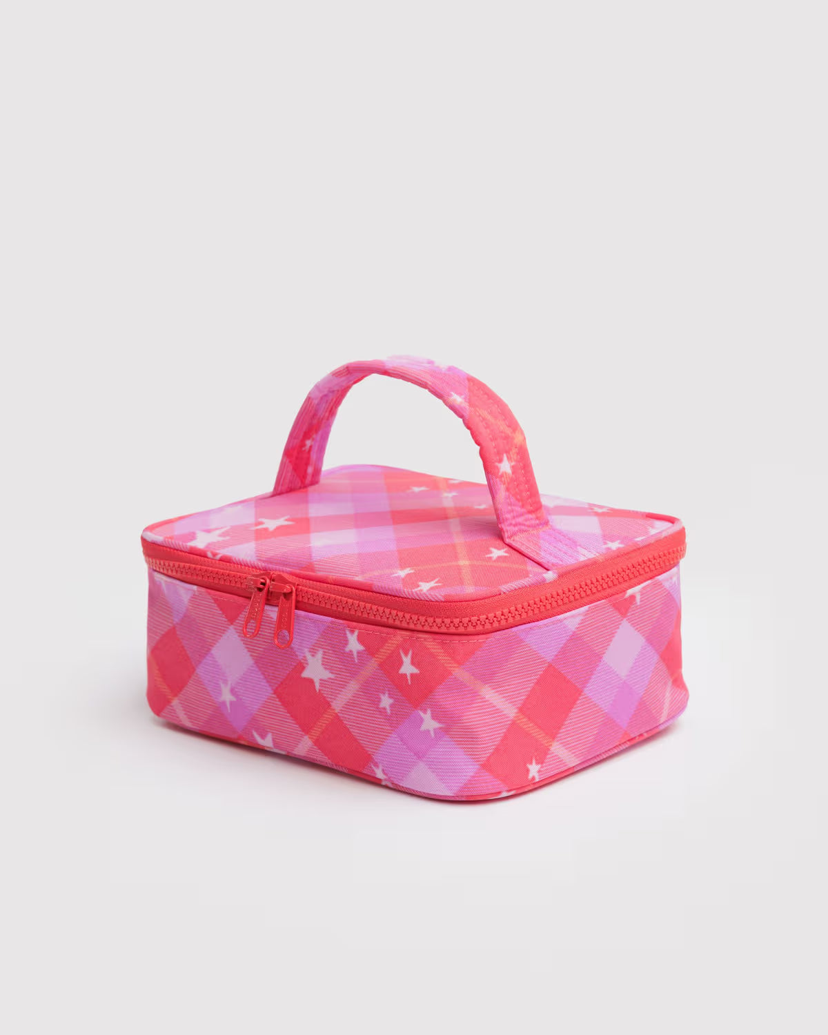 Small Cosmetic Case, Pink Star Plaid