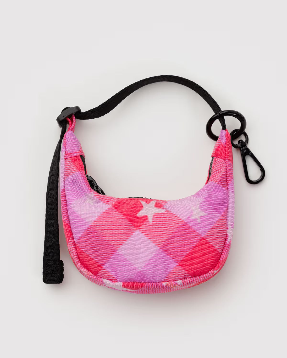 Crescent Bag Charm, Pink Star Plaid