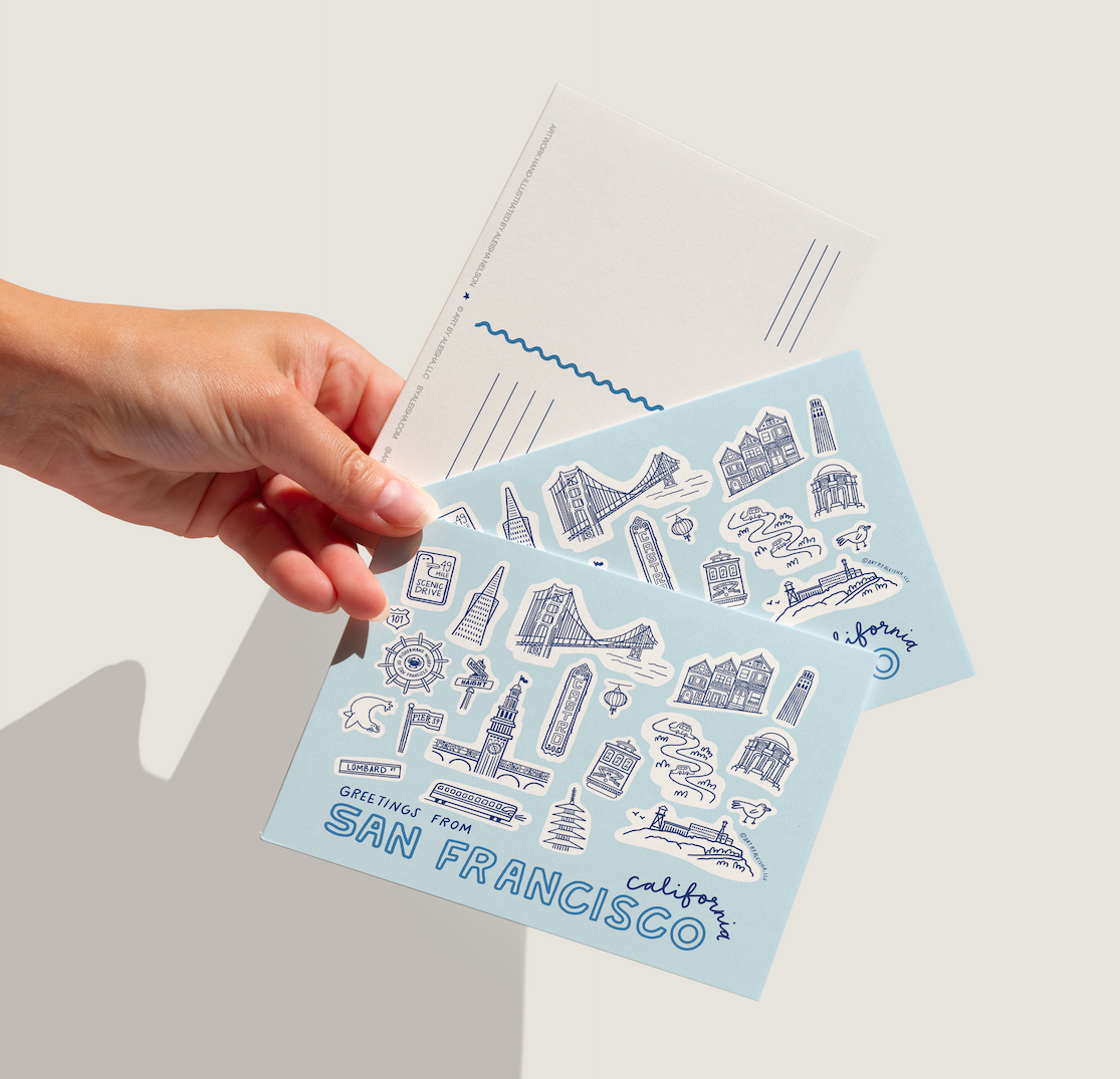 San Francisco City Icons Postcard, Light Blue