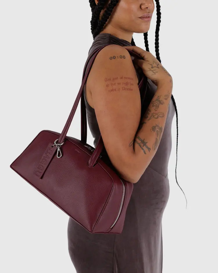 Recycled Leather Bowler Bag, Mahogany