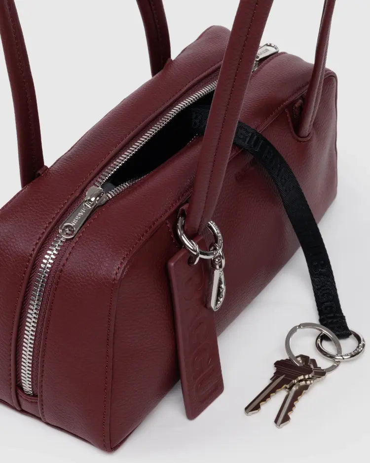 Recycled Leather Bowler Bag, Mahogany