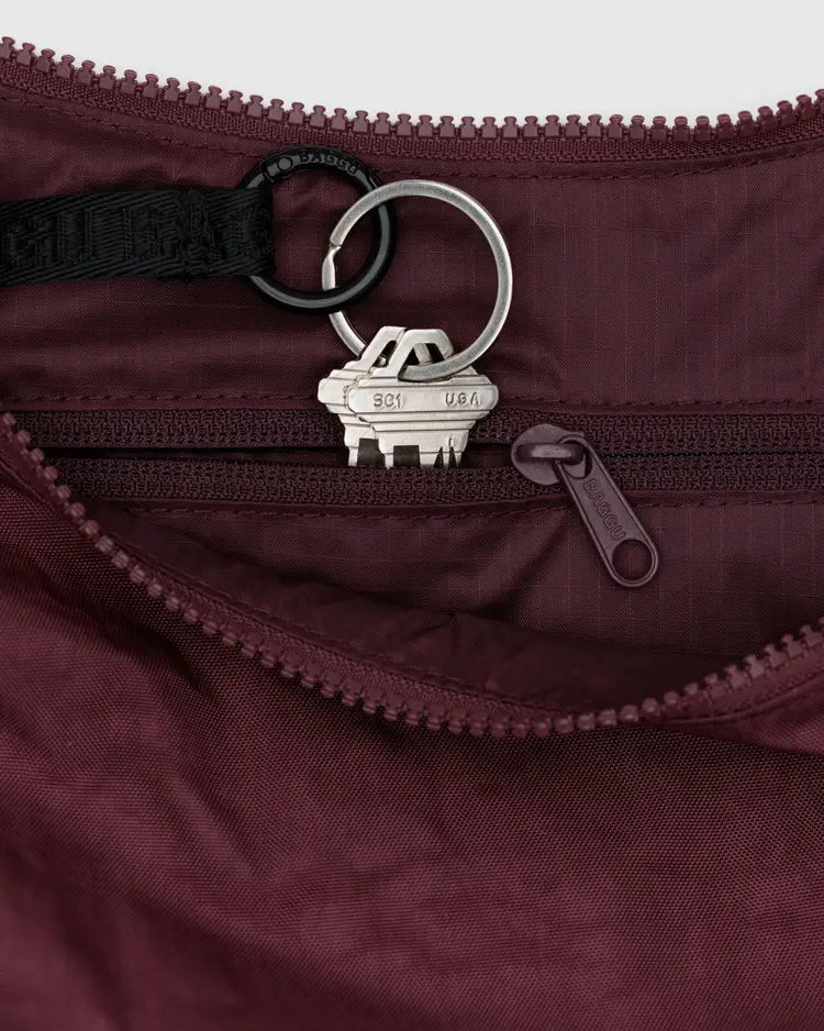 Medium Nylon Crescent Bag, Mahogany