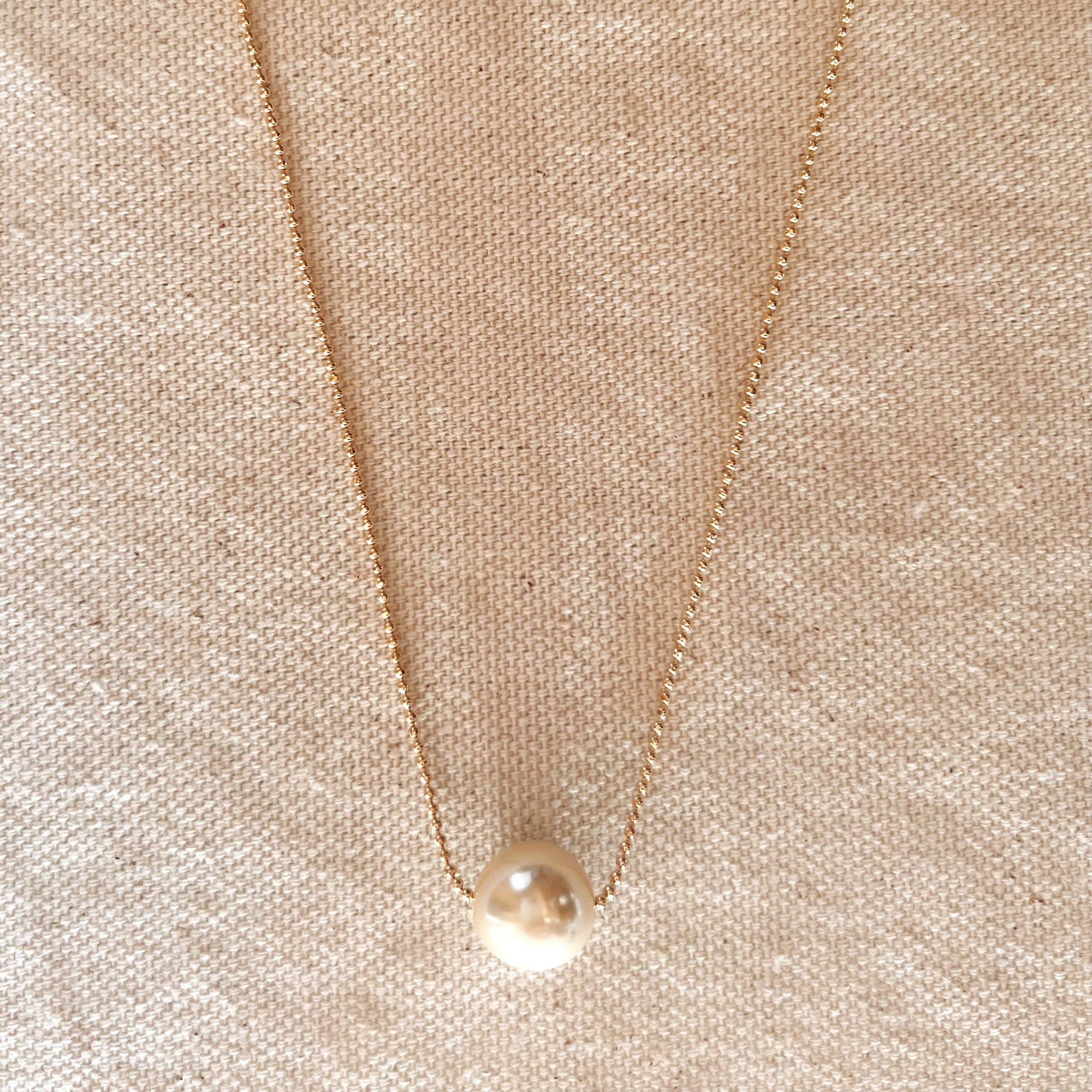 Solitaire Pearl Necklace, 18k Gold Filled
