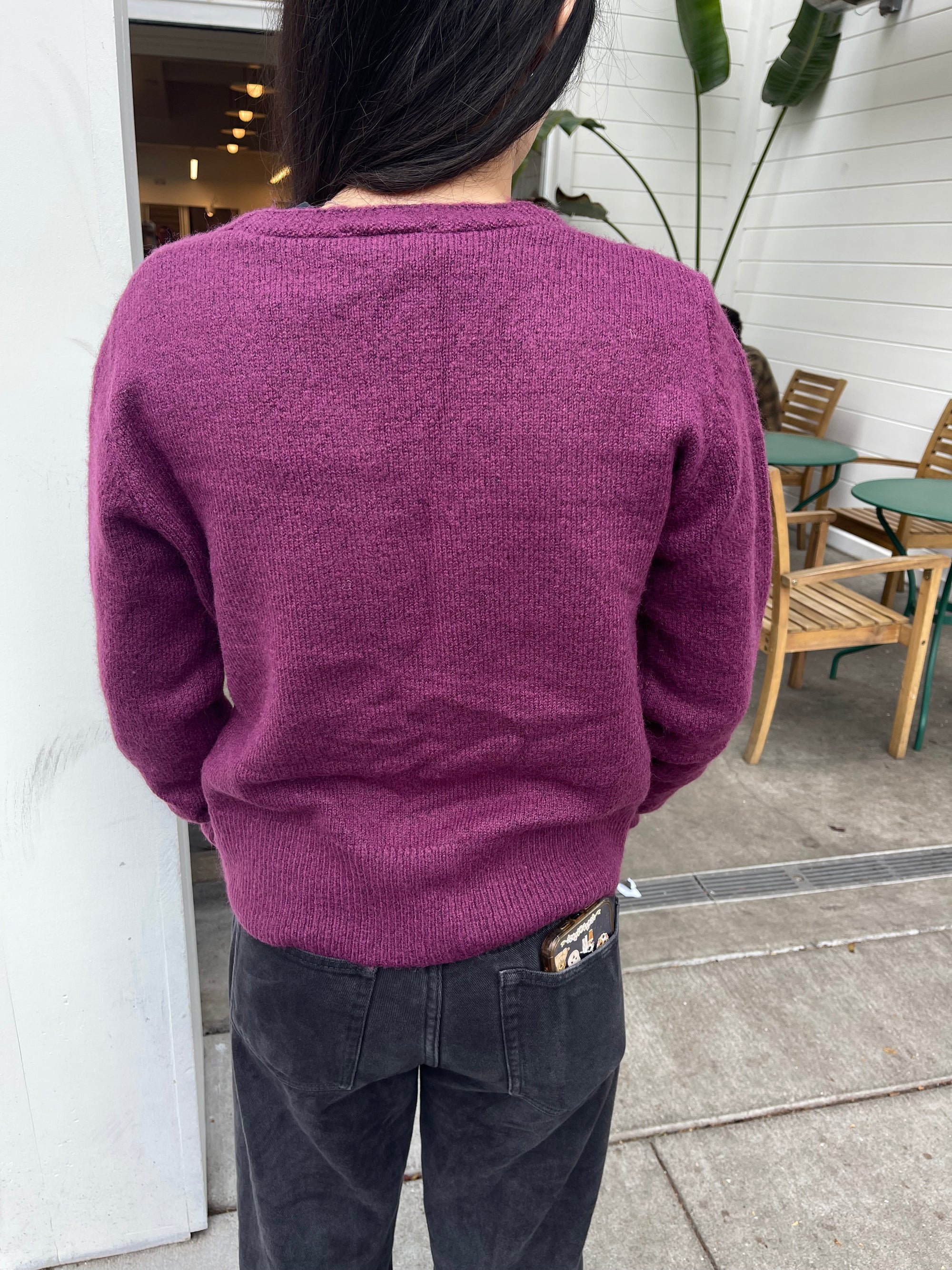 Colored Button Cardigan, Plum