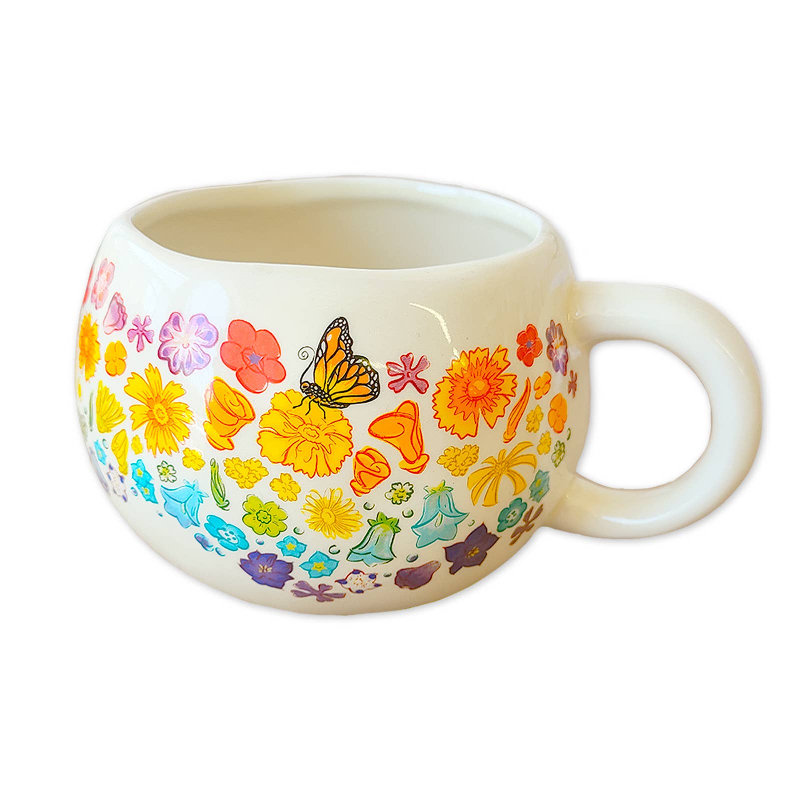 Rainbow Floral Mug with Bear Surprise