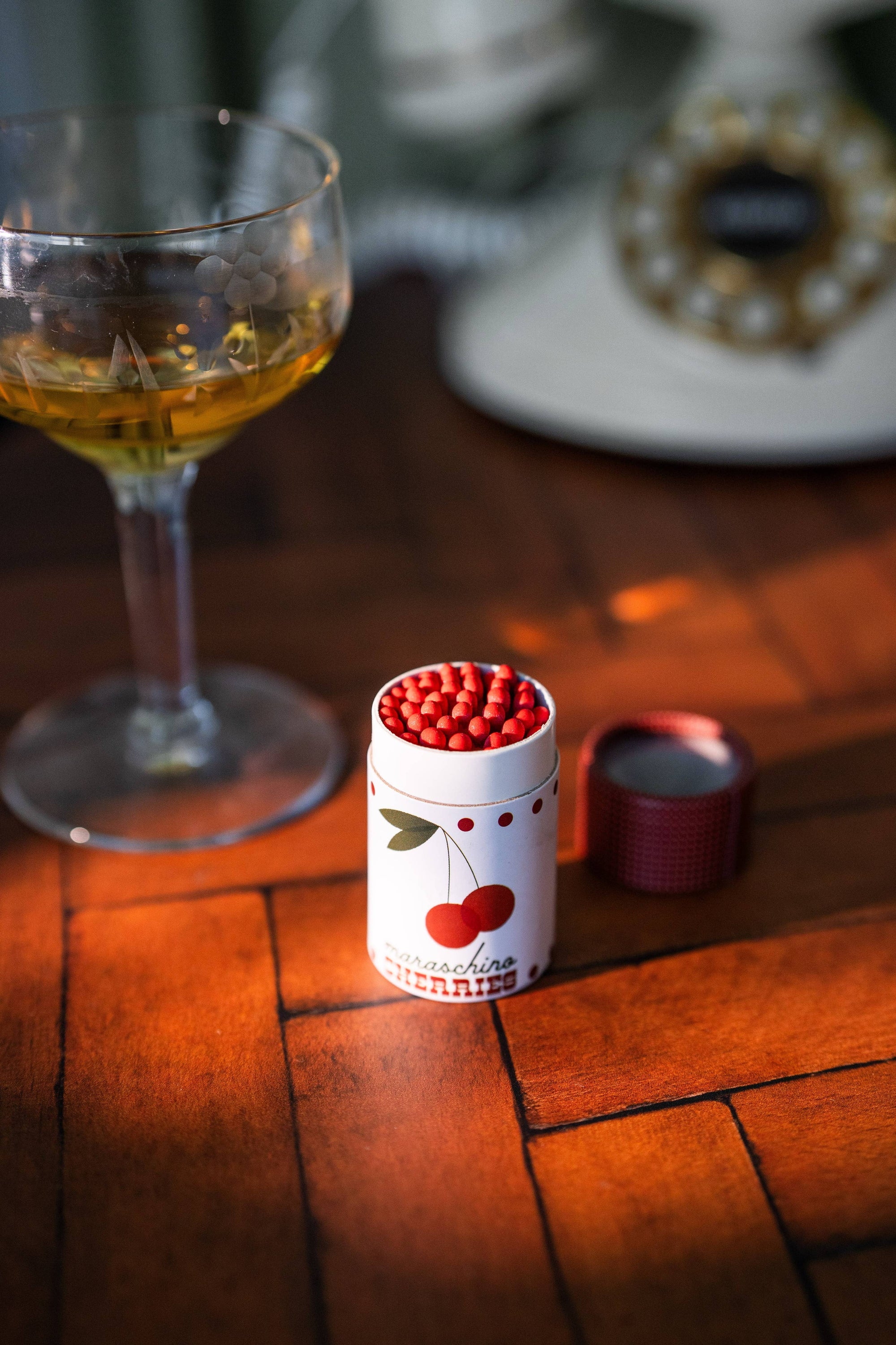 Cocktail Garnish Match Jar, Cherries