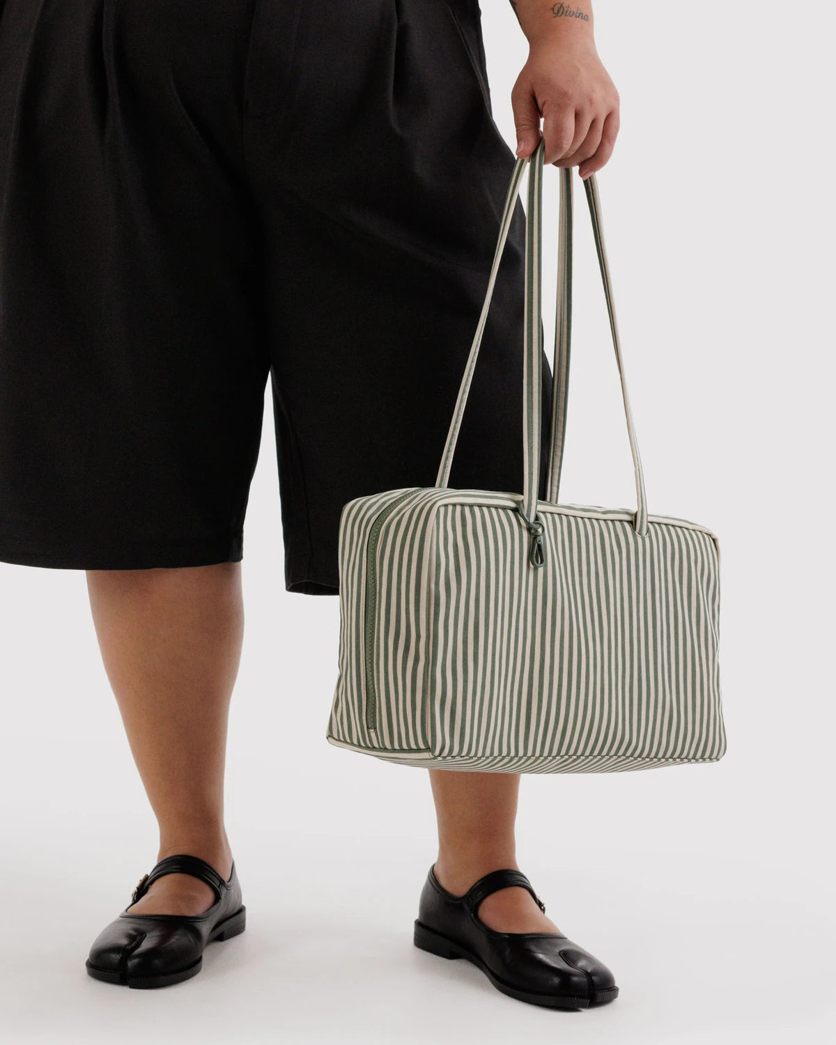 Medium Bowler Bag, Sage Stripe