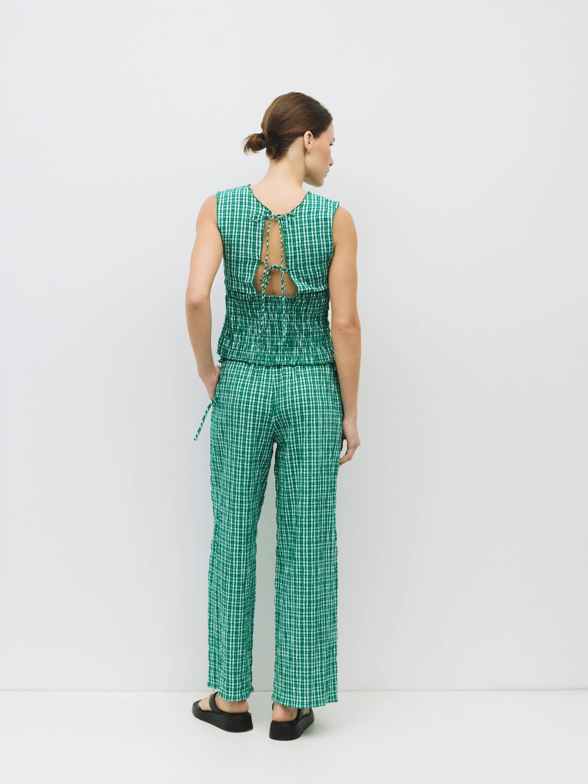 Plaid Wide Leg Pants, Green