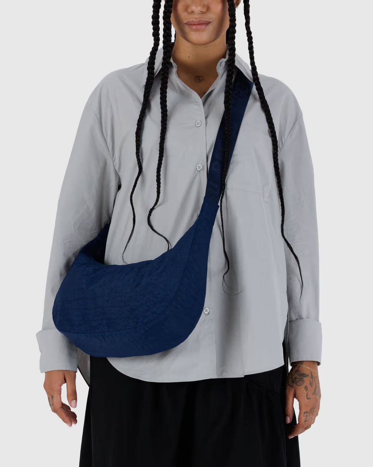 Medium Nylon Crescent Bag, Navy