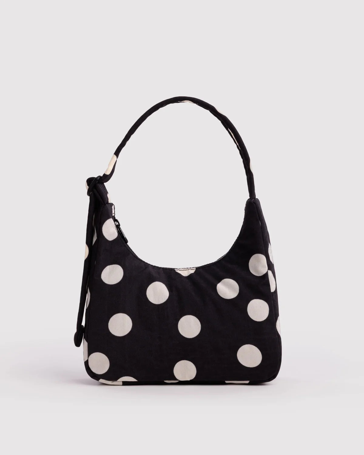 Mini Nylon Shoulder Bag, Black and Cream Polka Dot