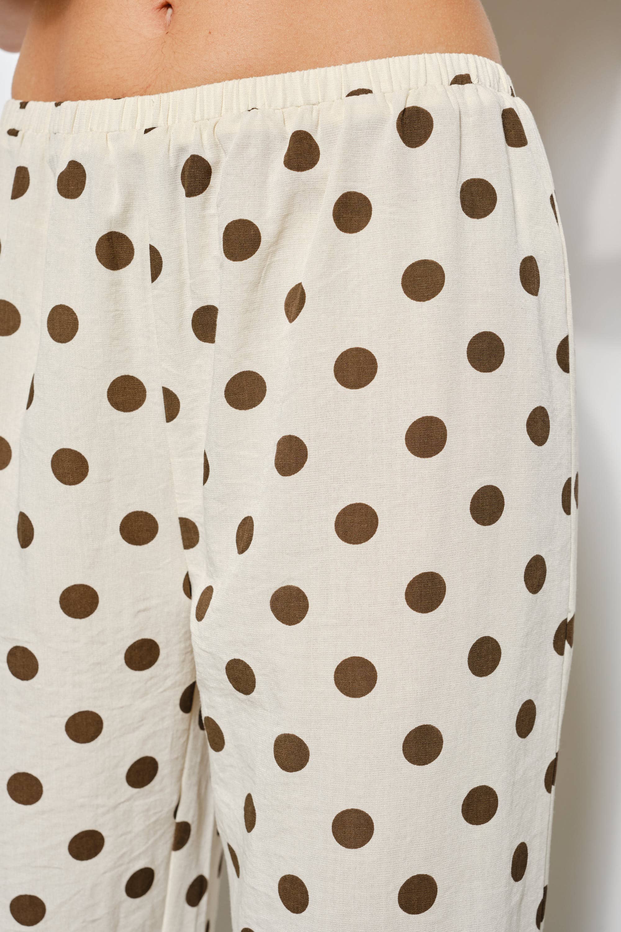 Polka Dot Low Waist Pants, Brown