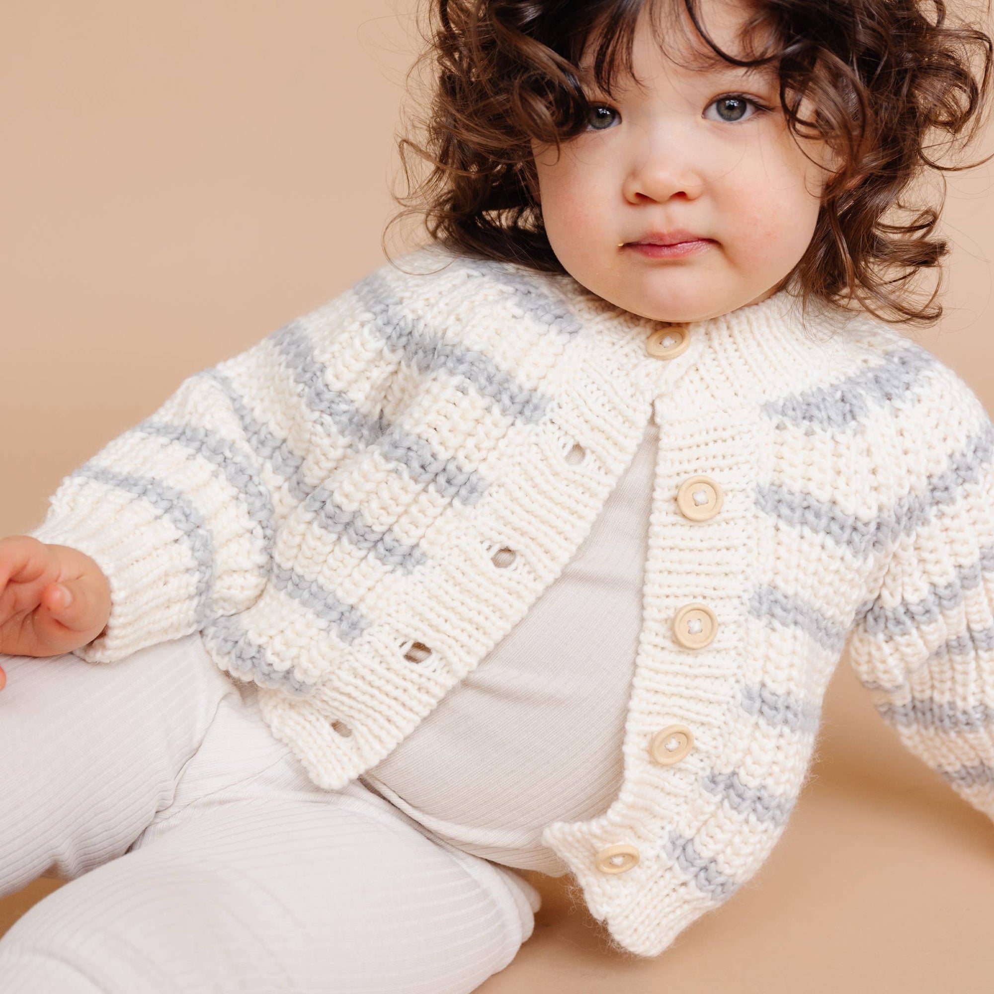 Baby Rib Knit Stripe Cardigan, Bowie Grey