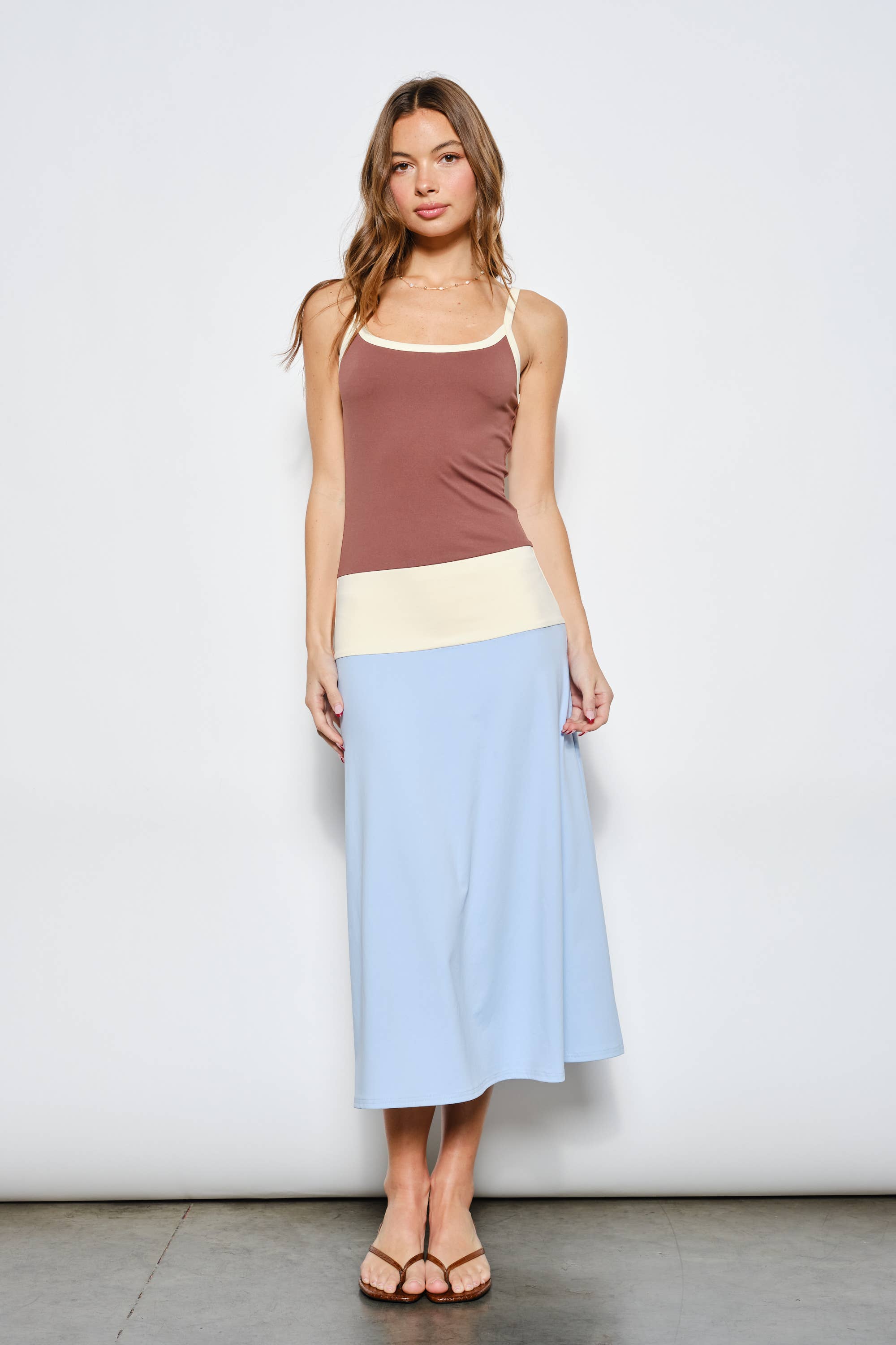 Color Block Midi Dress, Brown/Blue