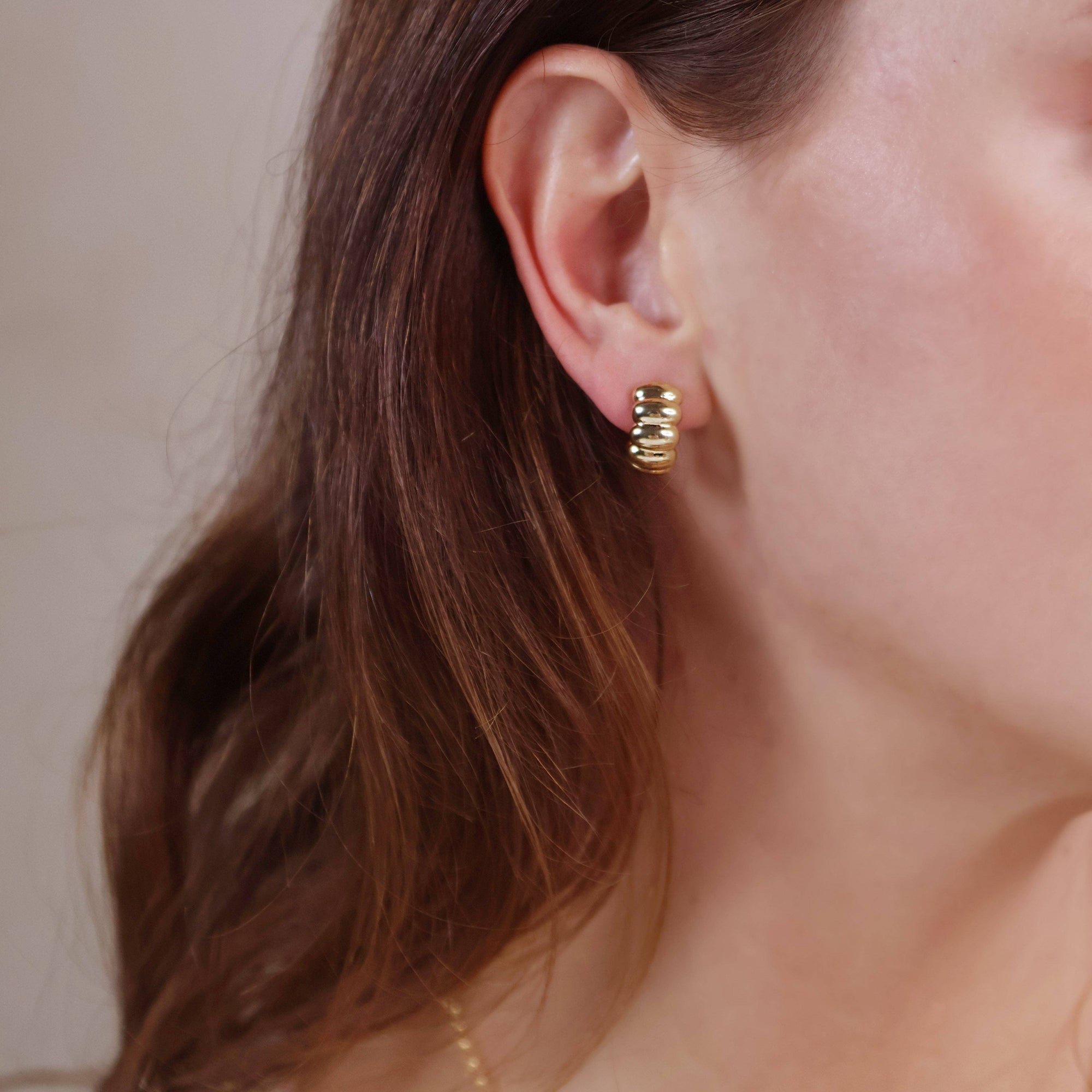 Scalloped C-Hoop Earrings, 18k Gold Filled