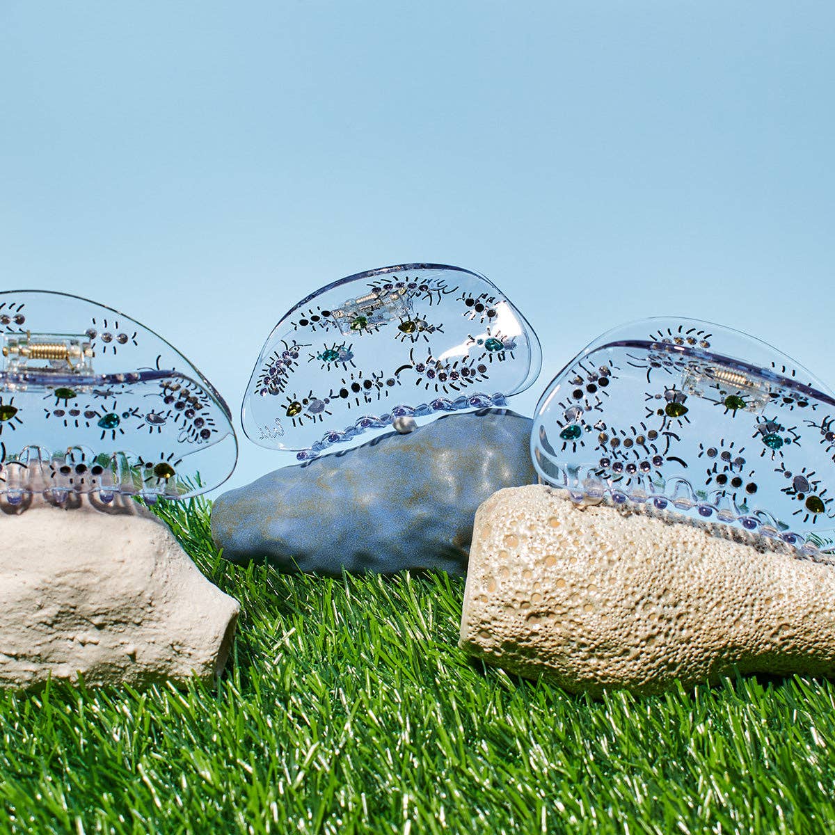 Clear Acetate Hair Claw with Gem Stone Insect Bugs