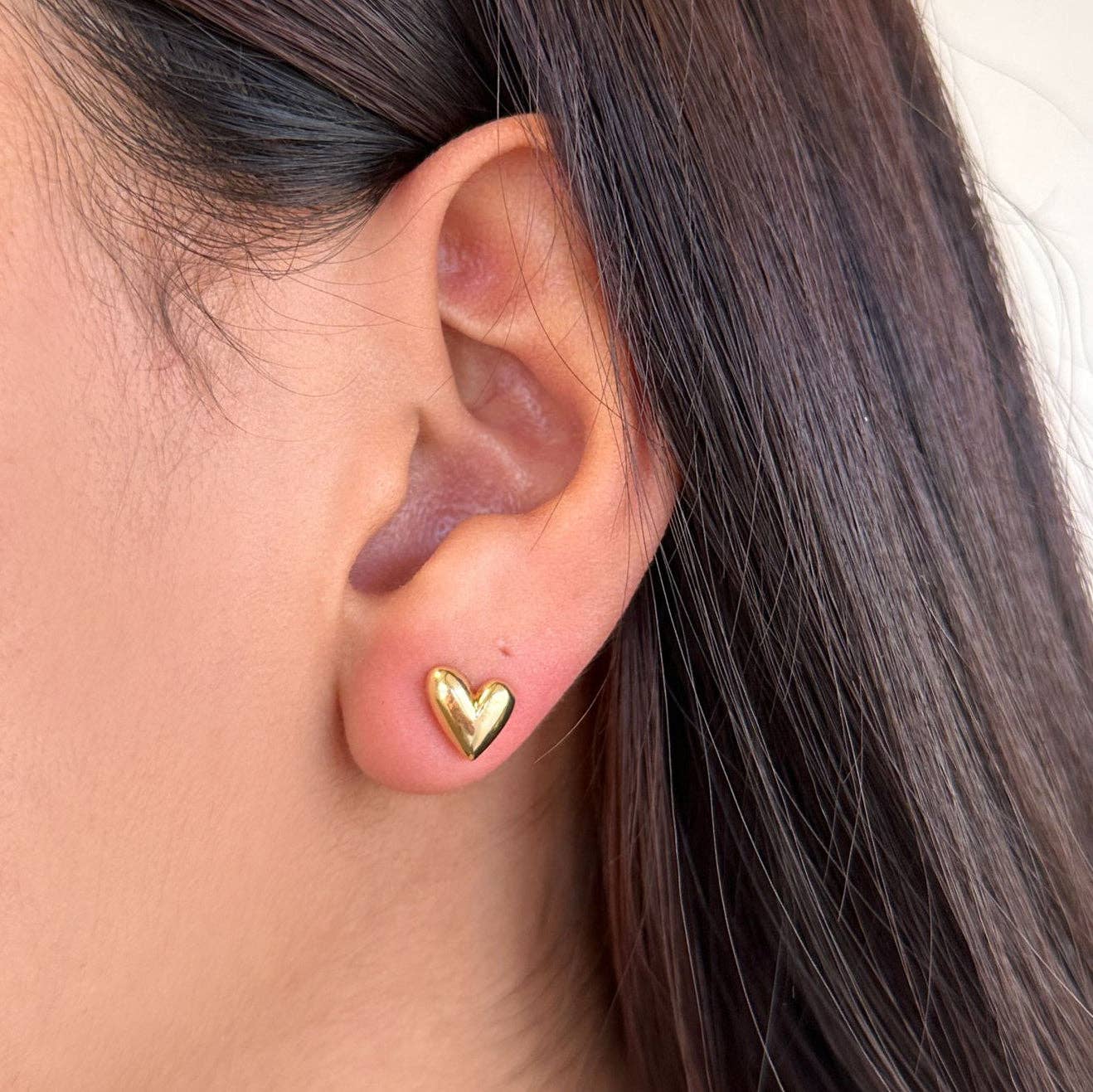 Heart Stud Earrings, 18k Gold Filled