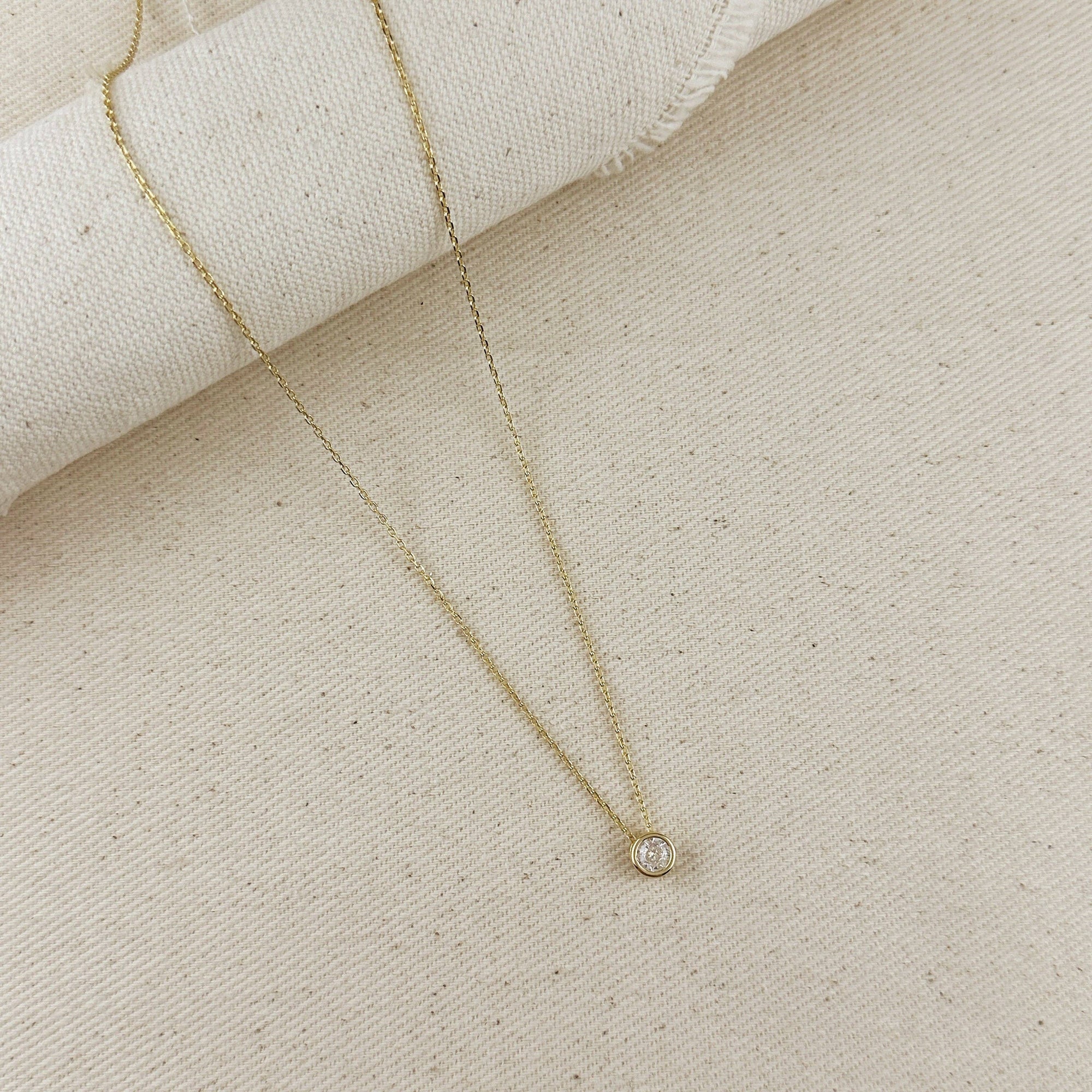 Solitaire CZ Necklace, 18k Gold Filled