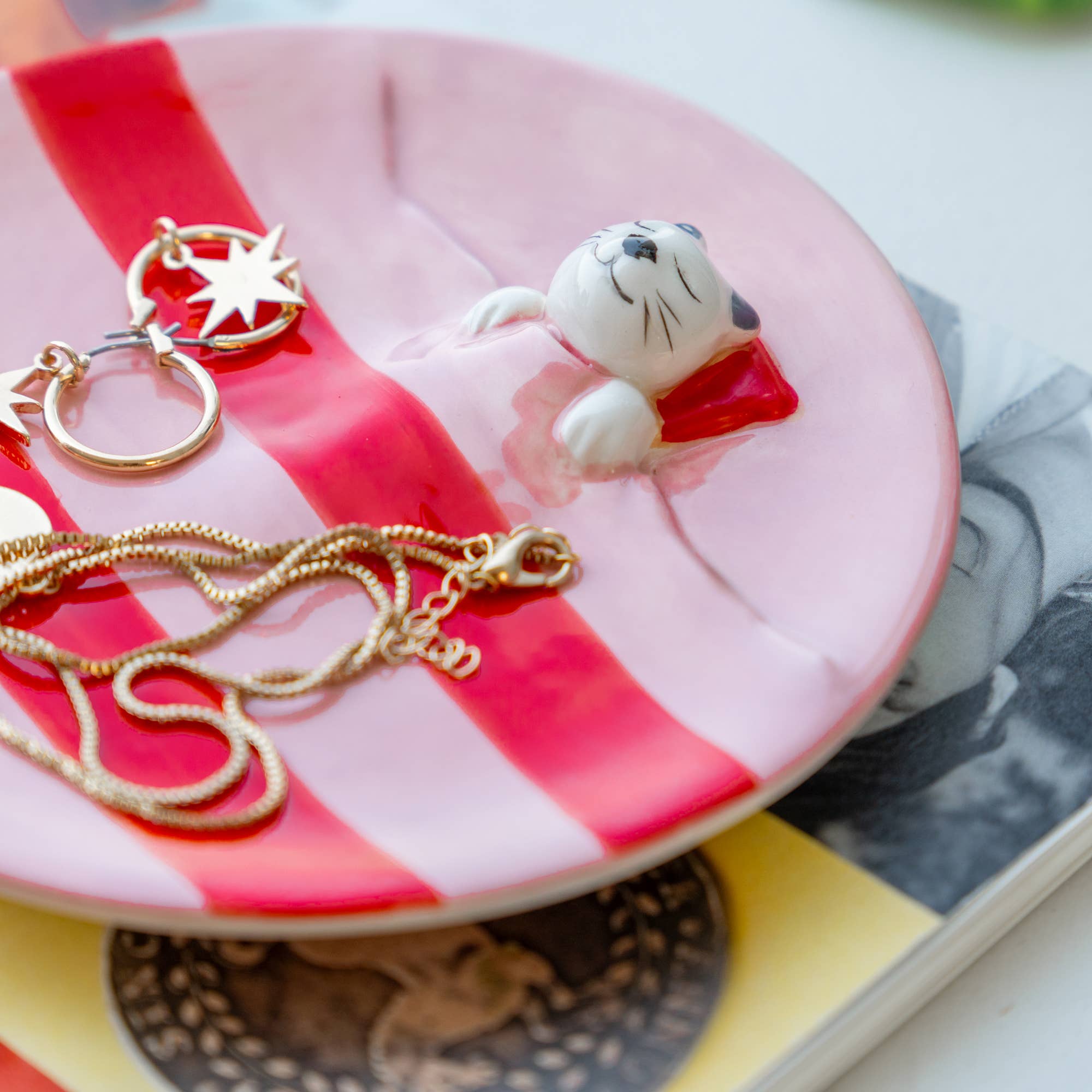 Sleepy Cat Trinket Tray, Pink