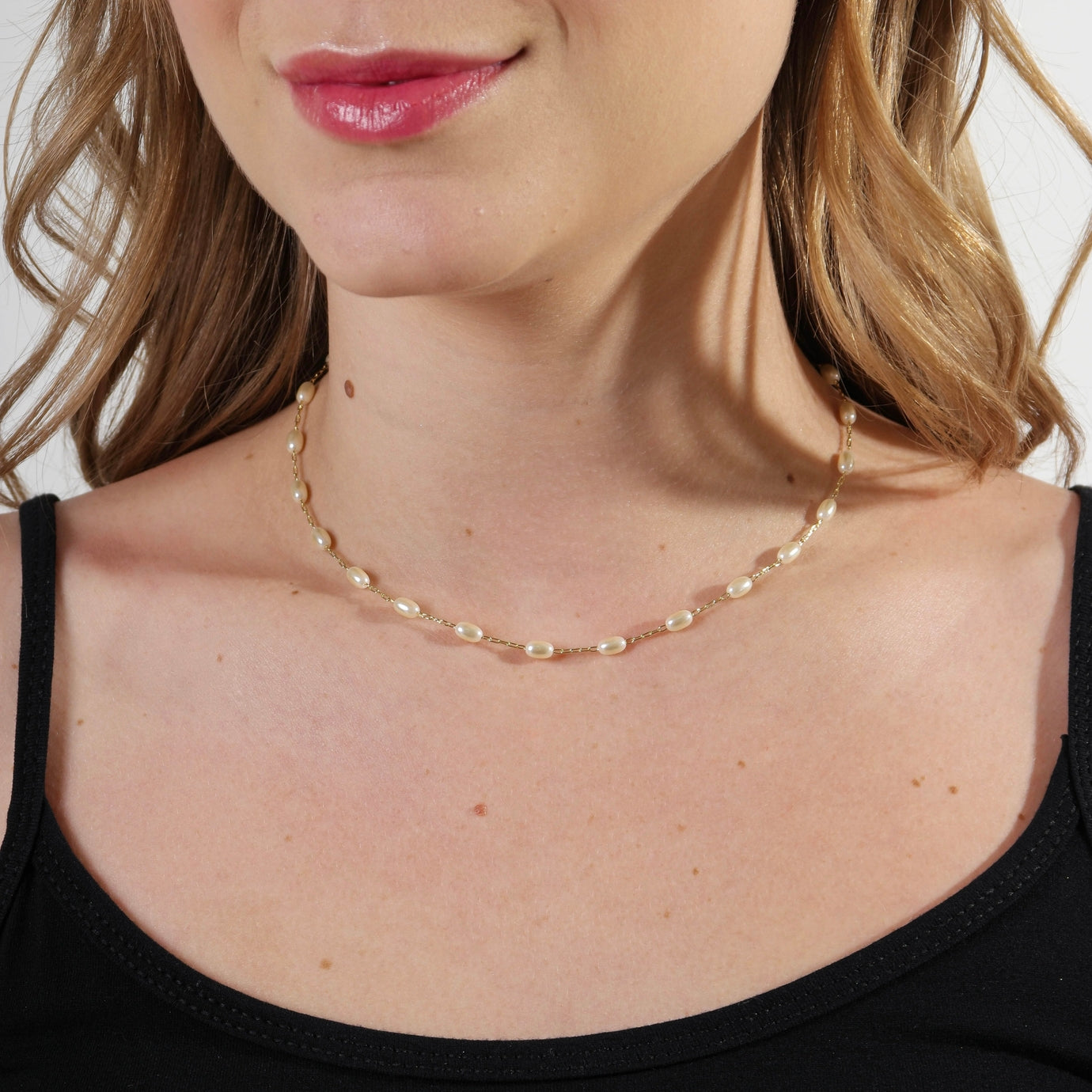 Oval Pearl Necklace, 18k Gold Filled