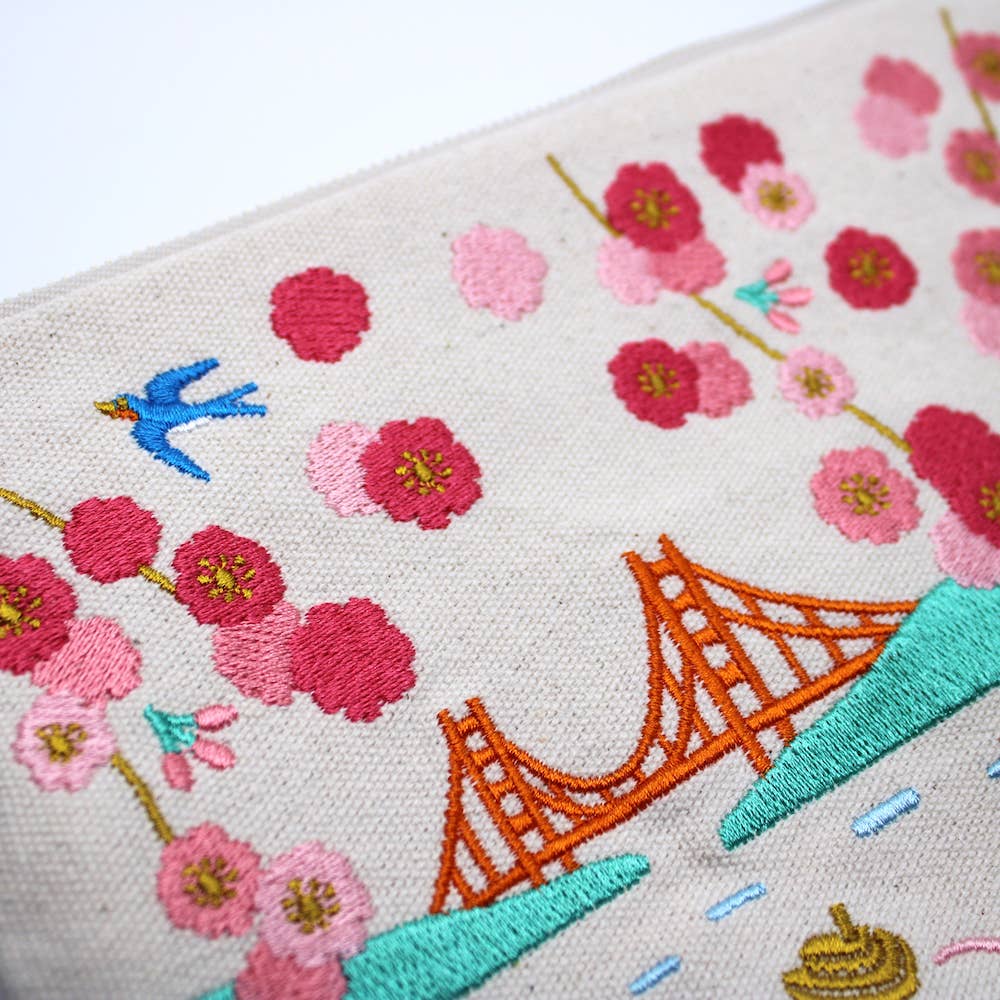 Cherry Blossom Embroidered Pouch