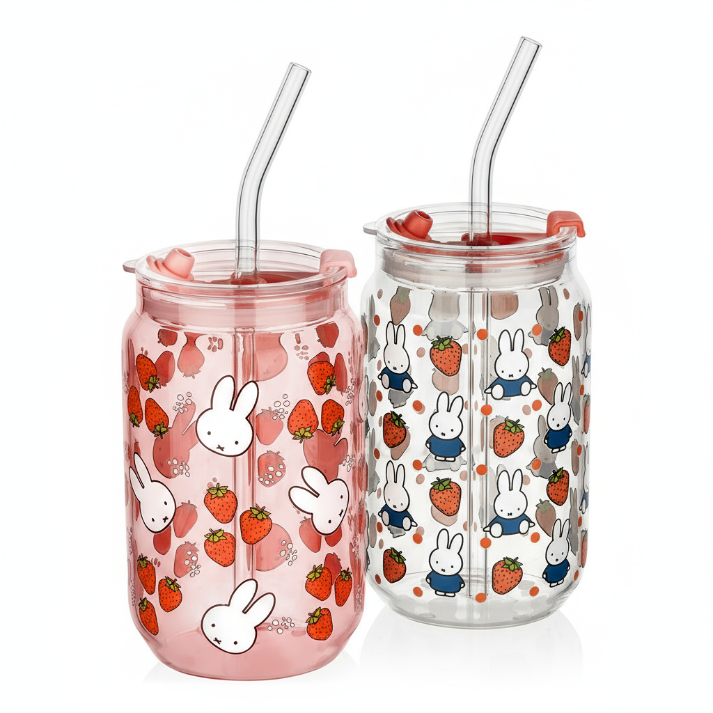 Miffy Strawberry Drinking Glass with Straw