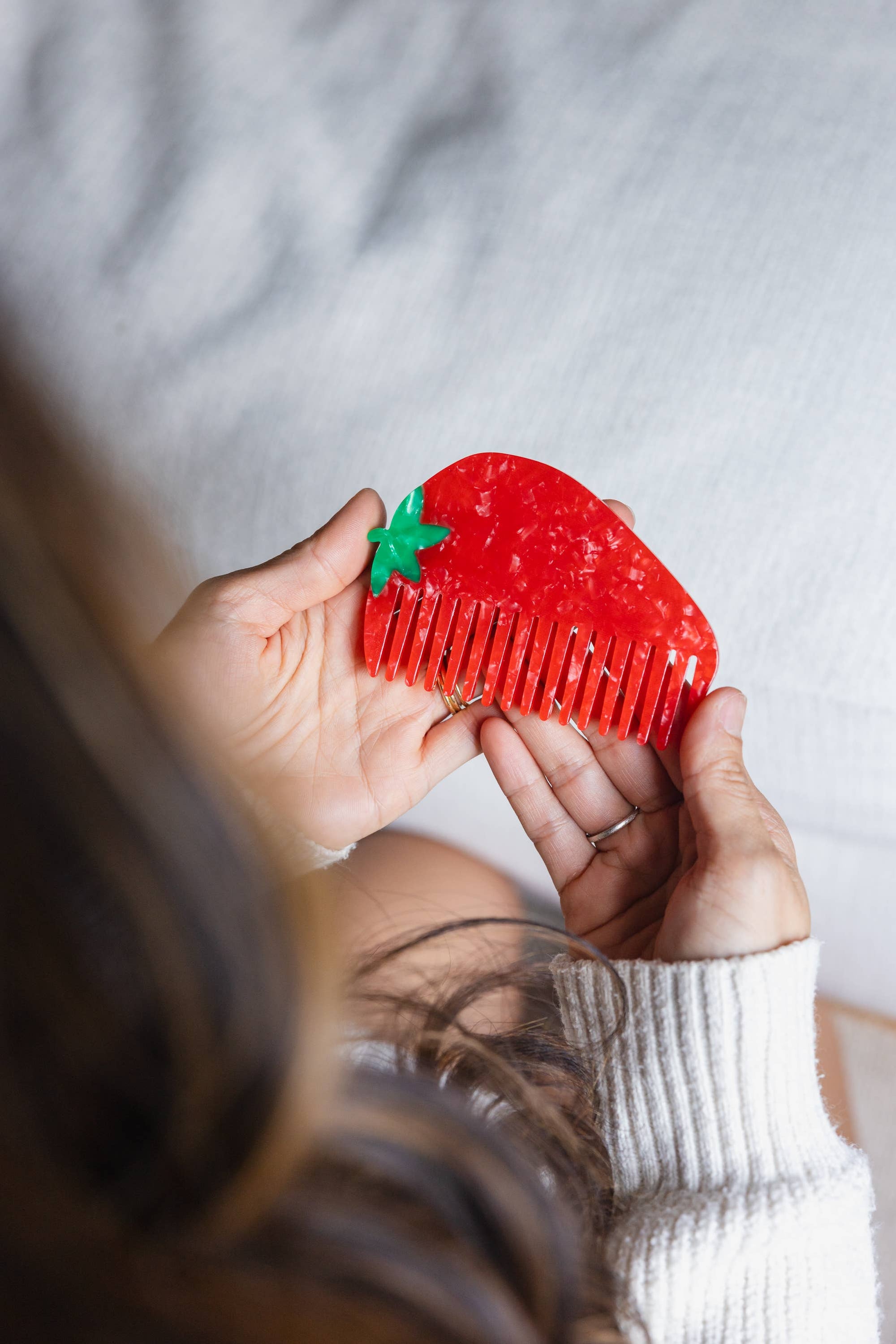 Wide-Tooth Mini Hair Comb, Strawberry