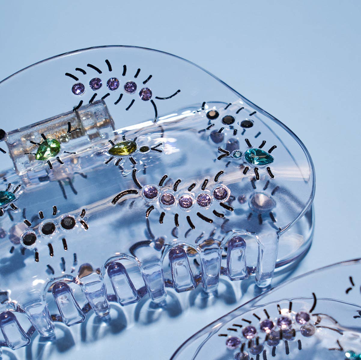 Clear Acetate Hair Claw with Gem Stone Insect Bugs