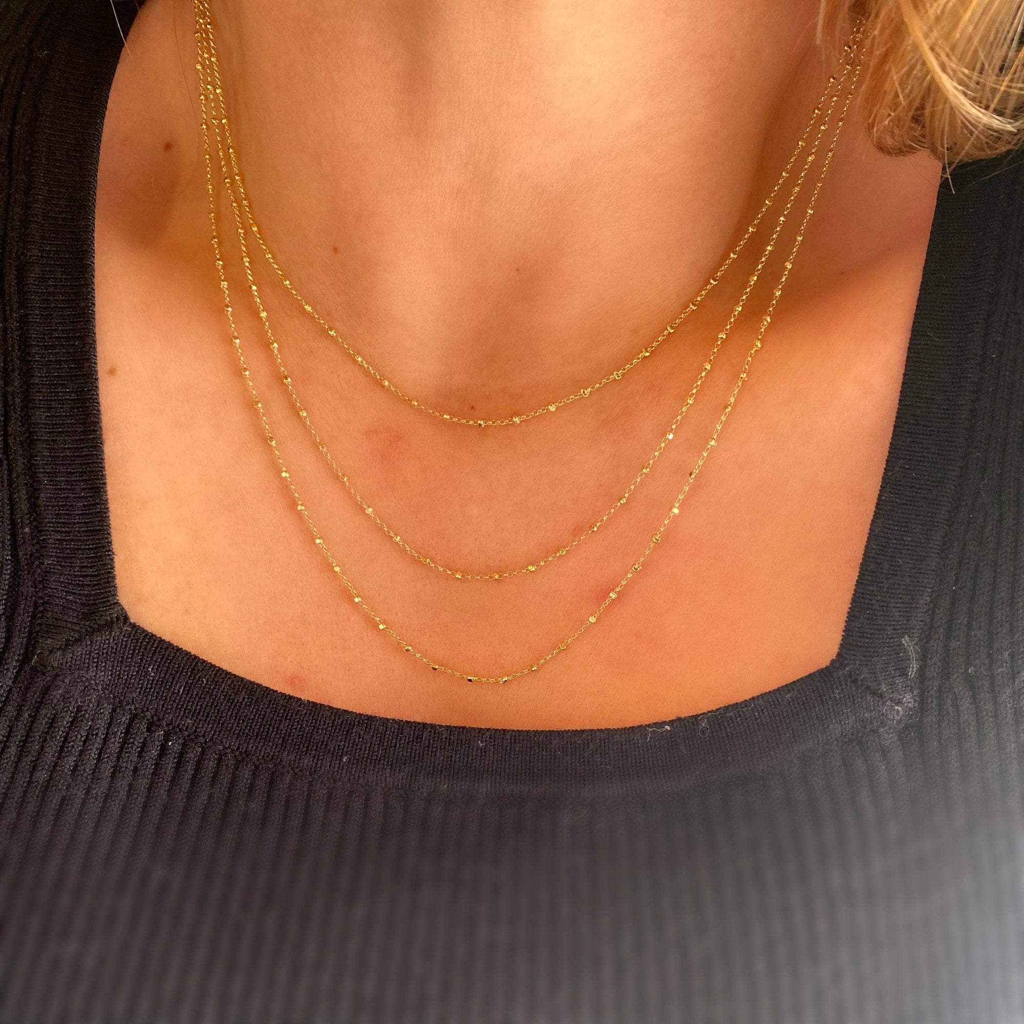 1mm Spaced Beaded Chain, 18k Gold Filled