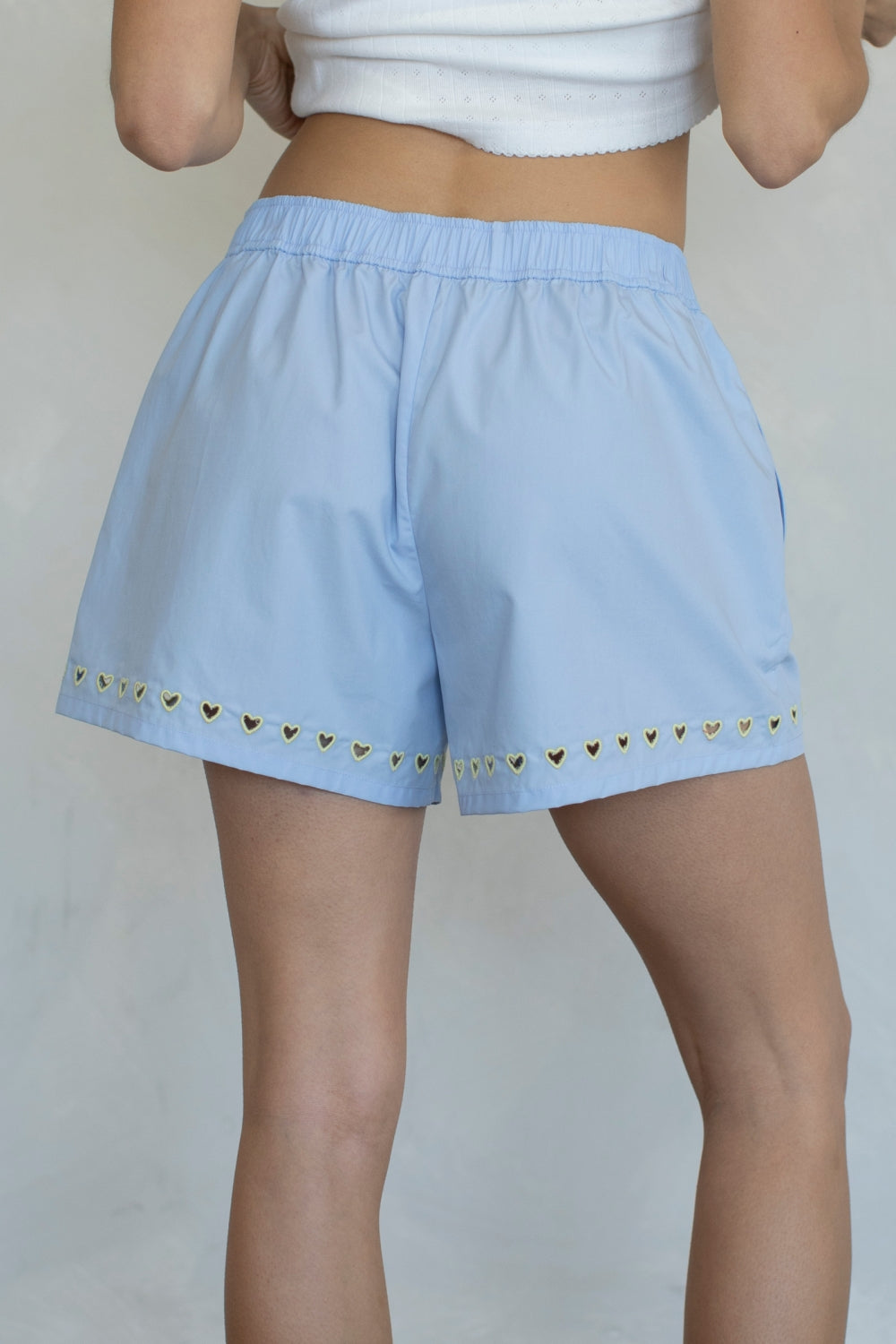 Heart Cut-Out Shorts, Blue/Yellow