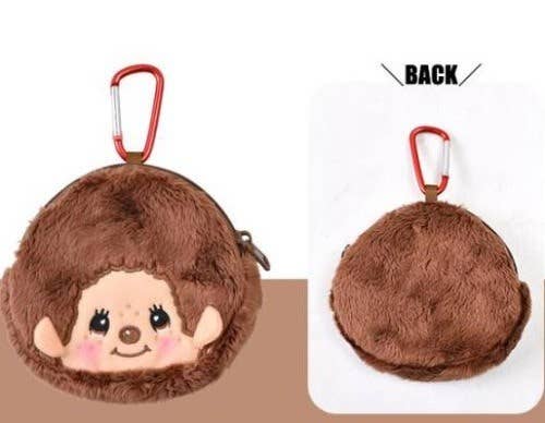 Monchhichi Carabiner Coin Pouch, Brown