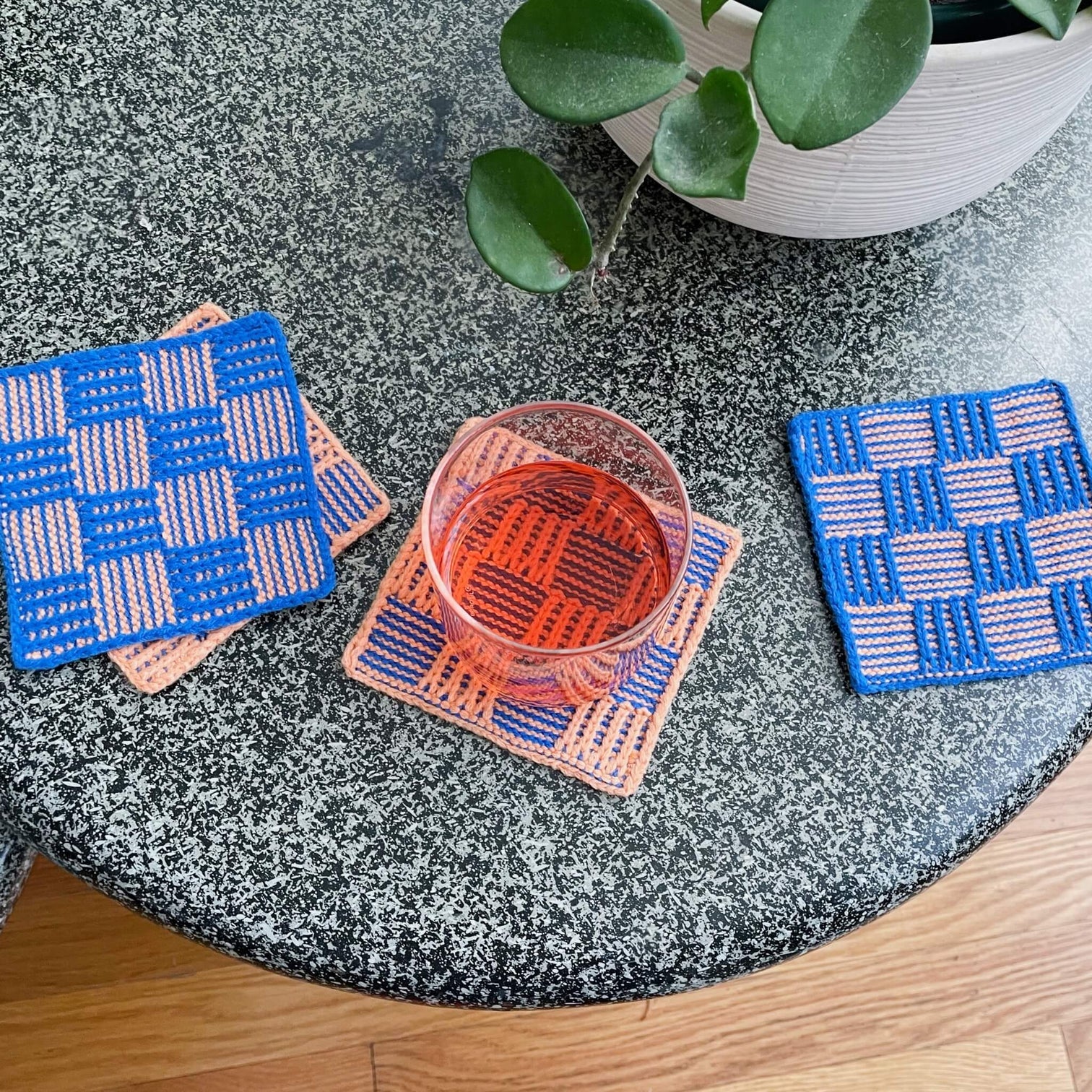 Checkerboard Coaster Set, Cobalt