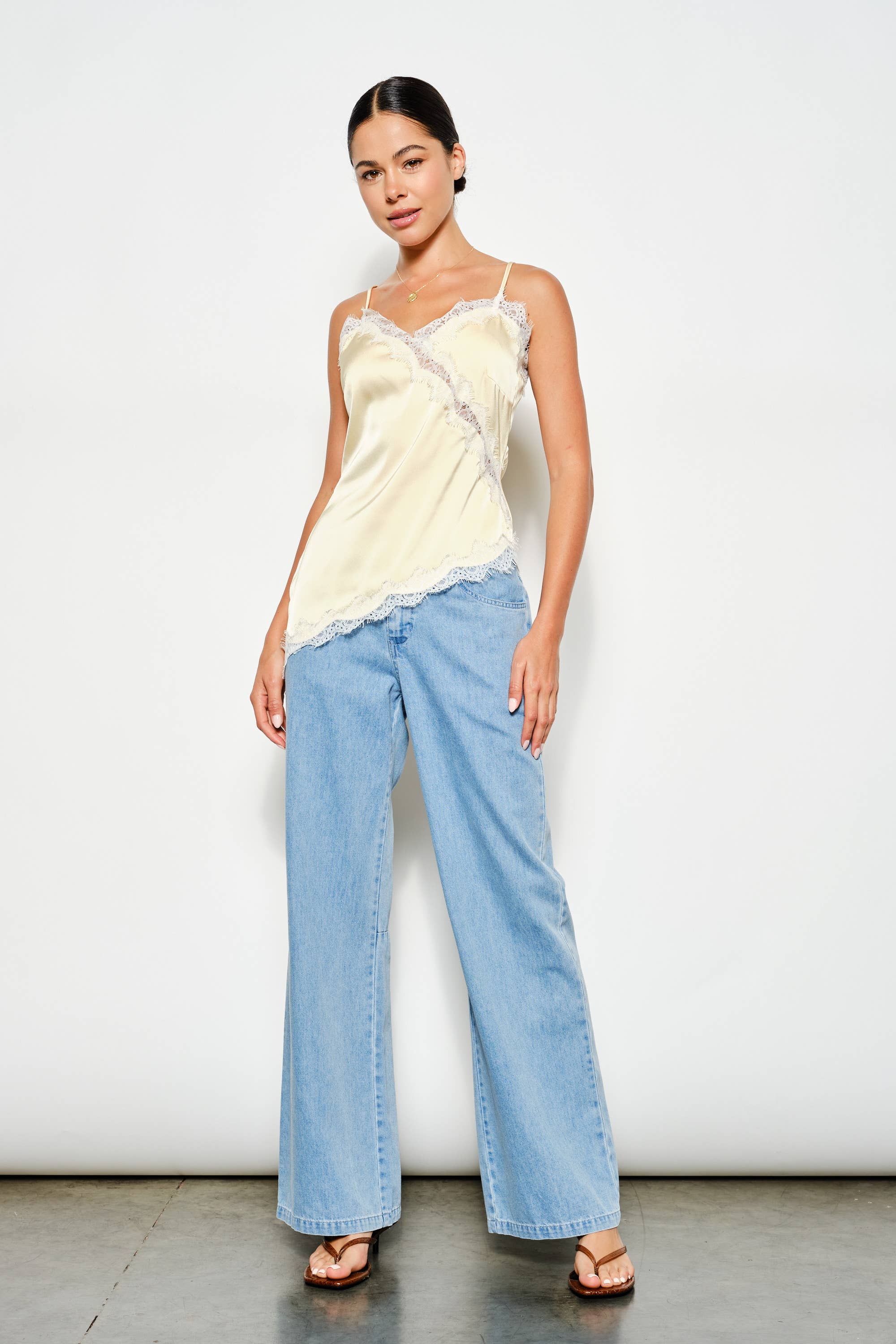 Asymmetrical Satin Cami, Butter Yellow