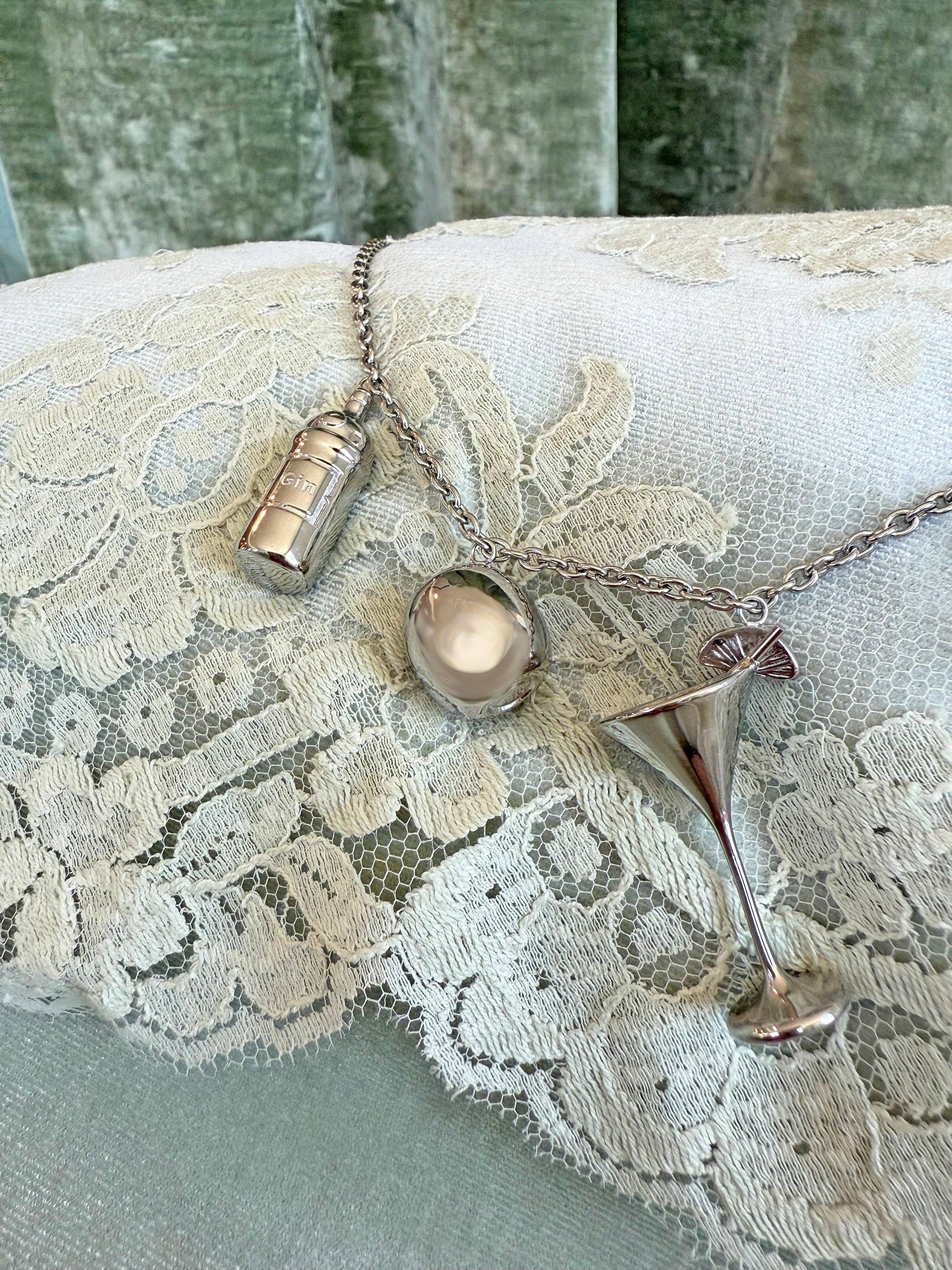 Martini Charm Necklace- Silver