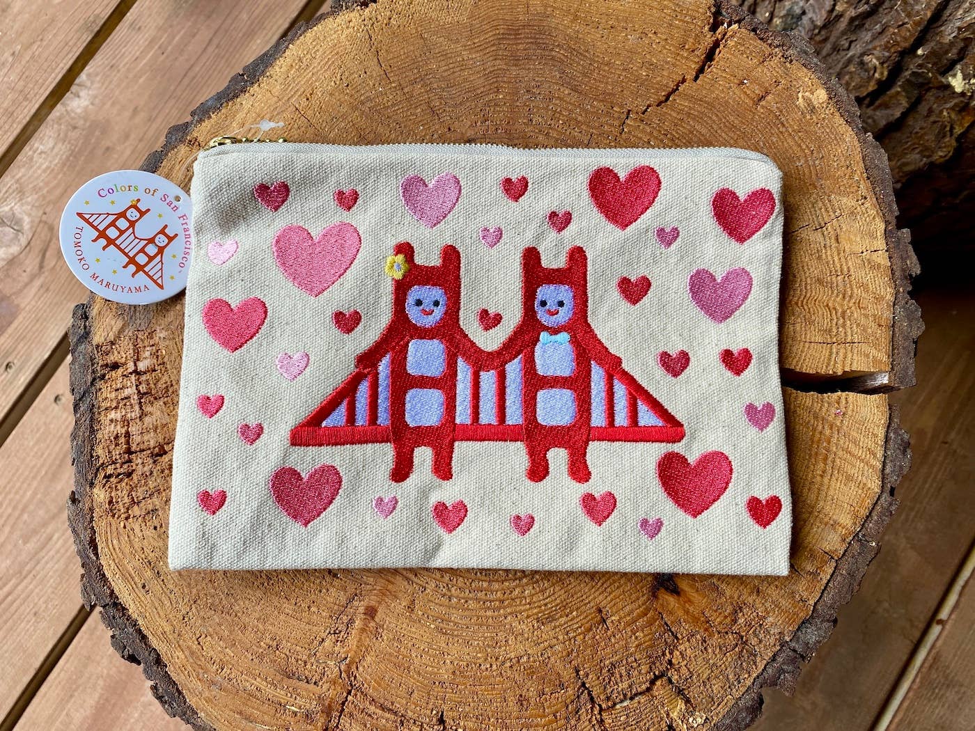 Embroidered Golden Gate Twins Pouch