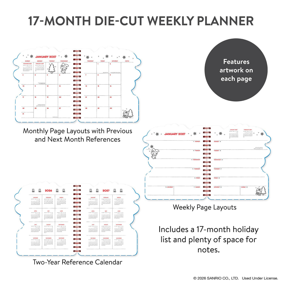 2027 Hello Kitty® and Friends Retro Die-Cut Weekly Planner