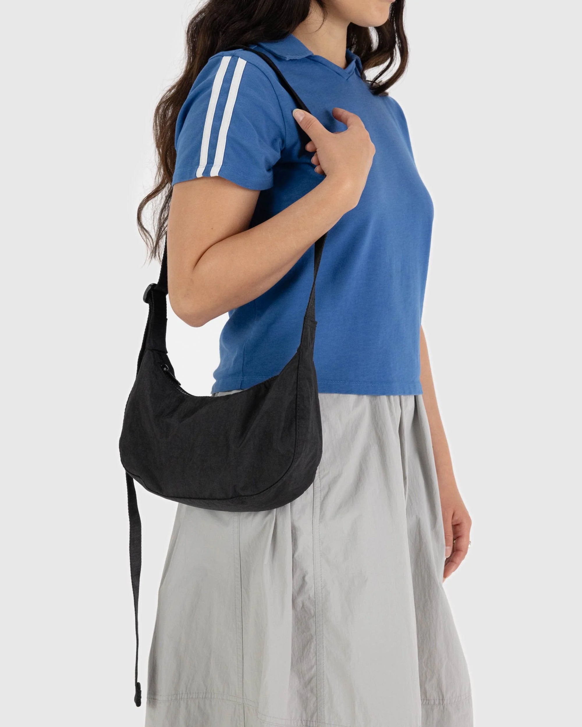 Small Nylon Crescent Bag, Black