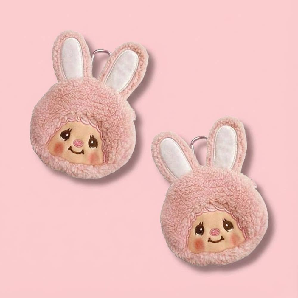 Monchhichi Carabiner Coin Pouch, Pink Bunny