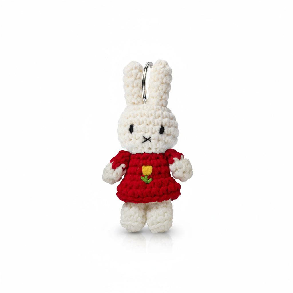 Miffy Knit Keychain, Red Tulip
